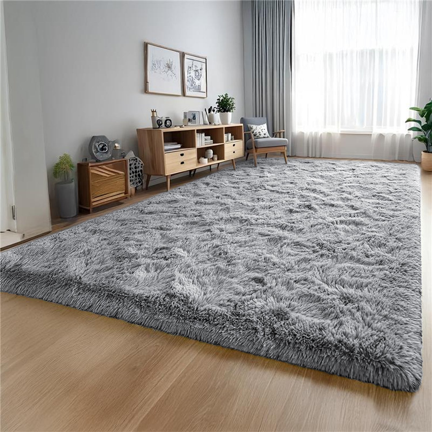 Faux Fur Large Shaggy Rug Grey