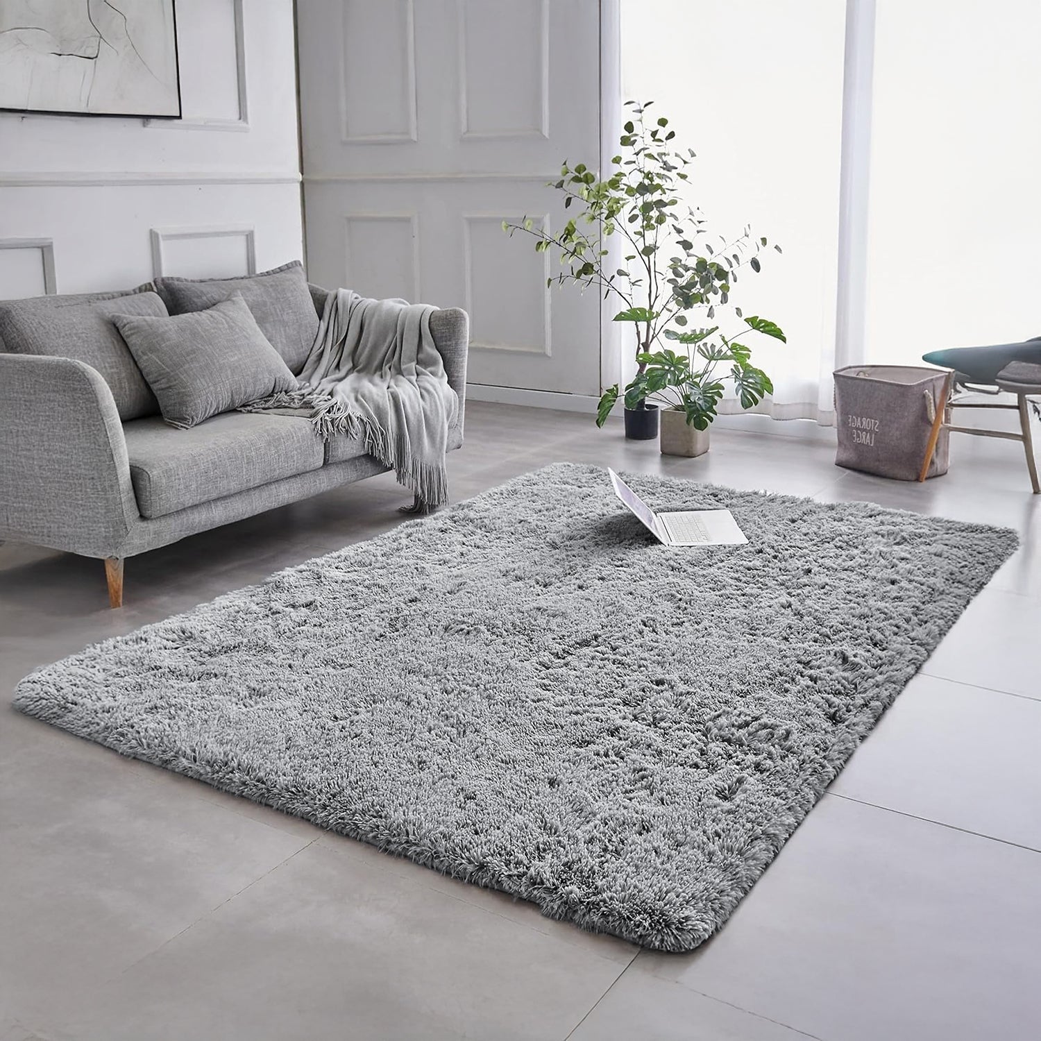 Faux Fur Large Shaggy Rug Grey