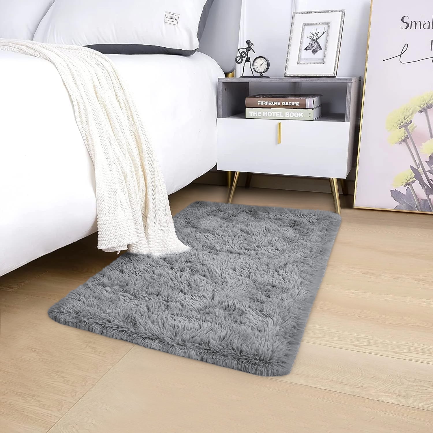 Faux Fur Large Shaggy Rug Grey