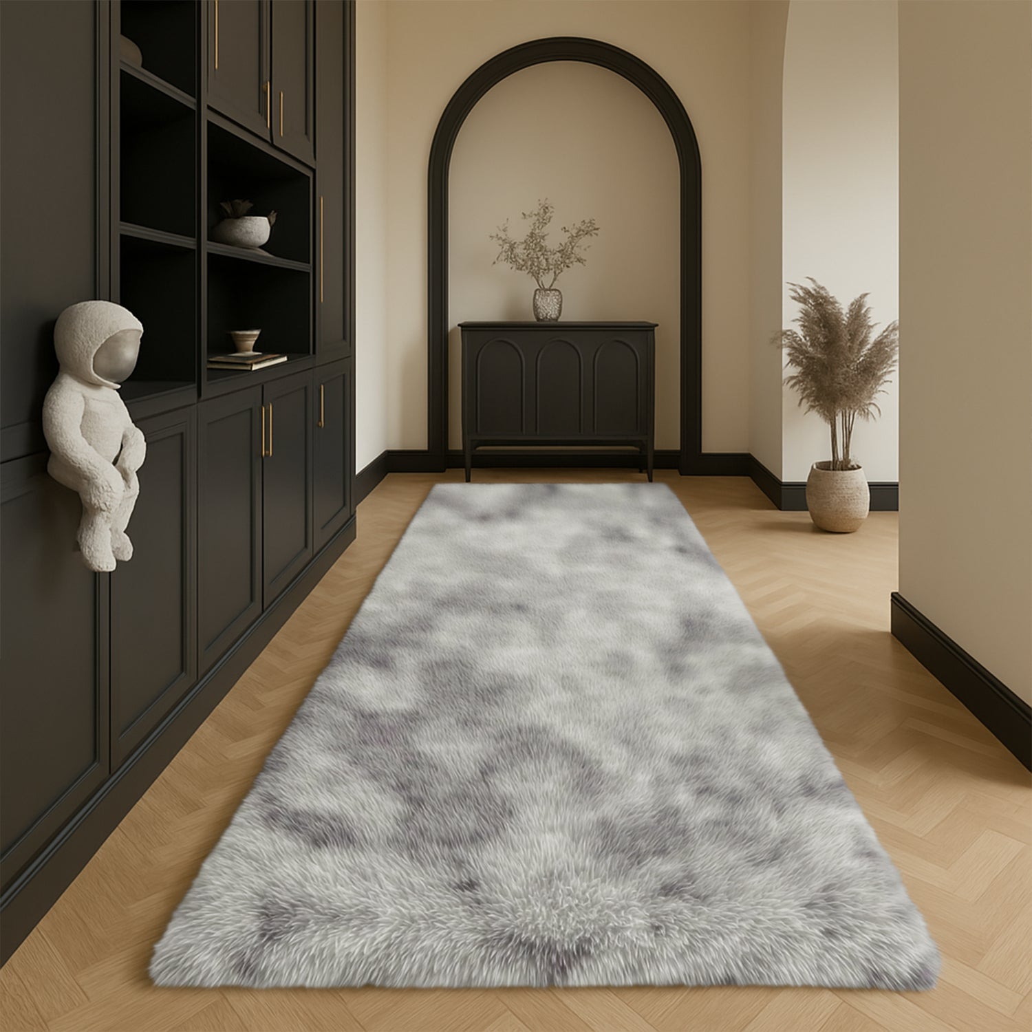 Hallway Runner Shaggy Rug Light Grey Tie Dye