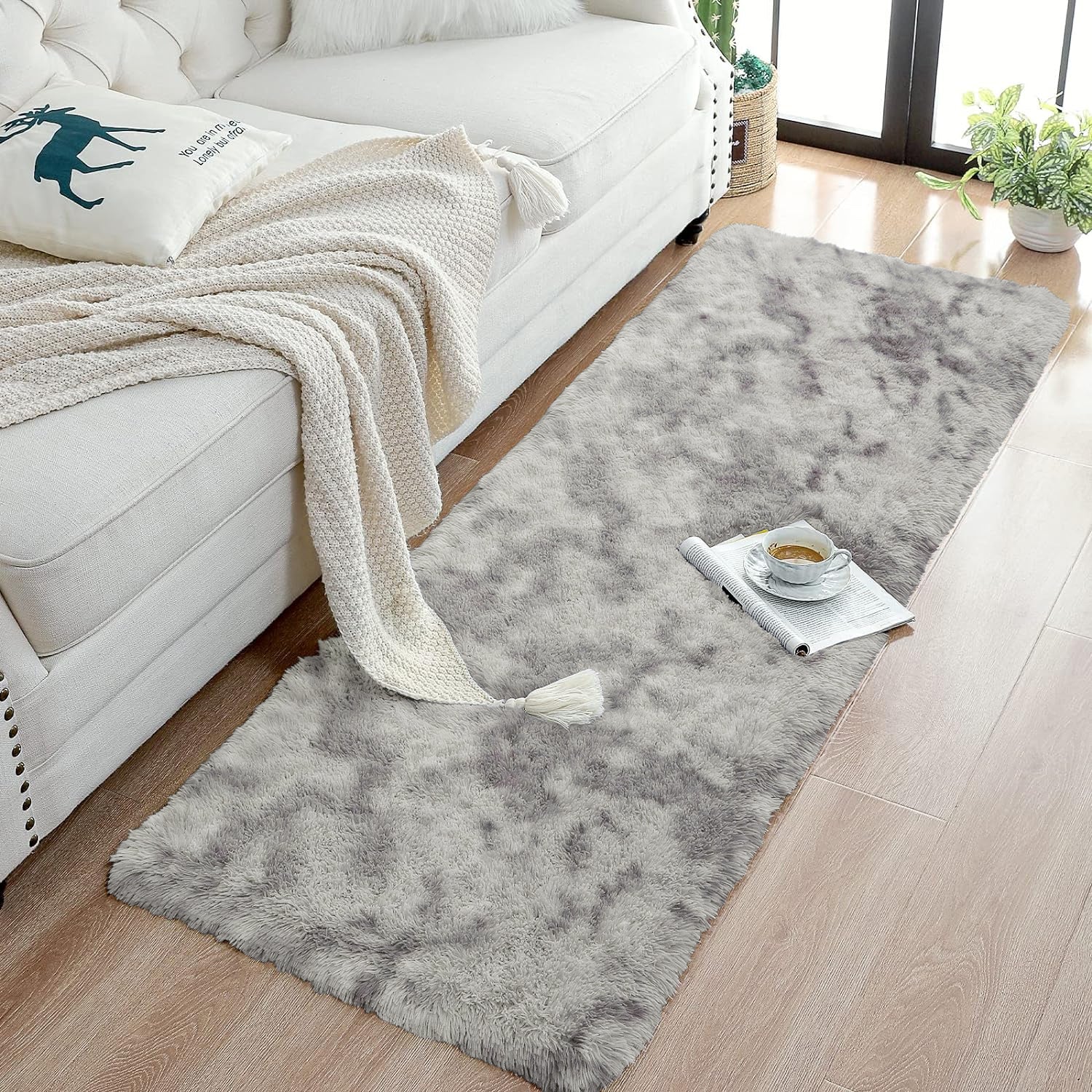 Hallway Runner Shaggy Rug Light Grey Tie Dye