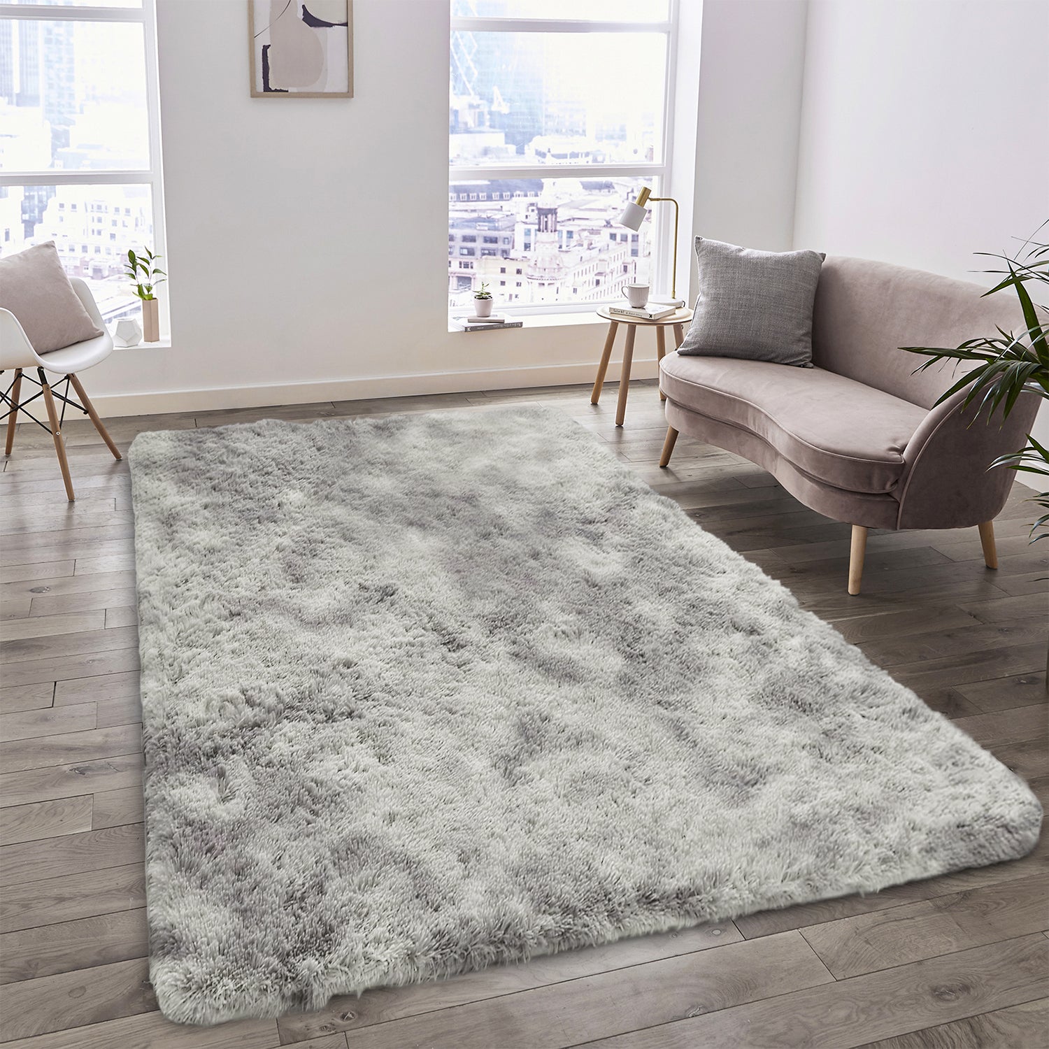 Hallway Runner Shaggy Rug Light Grey Tie Dye