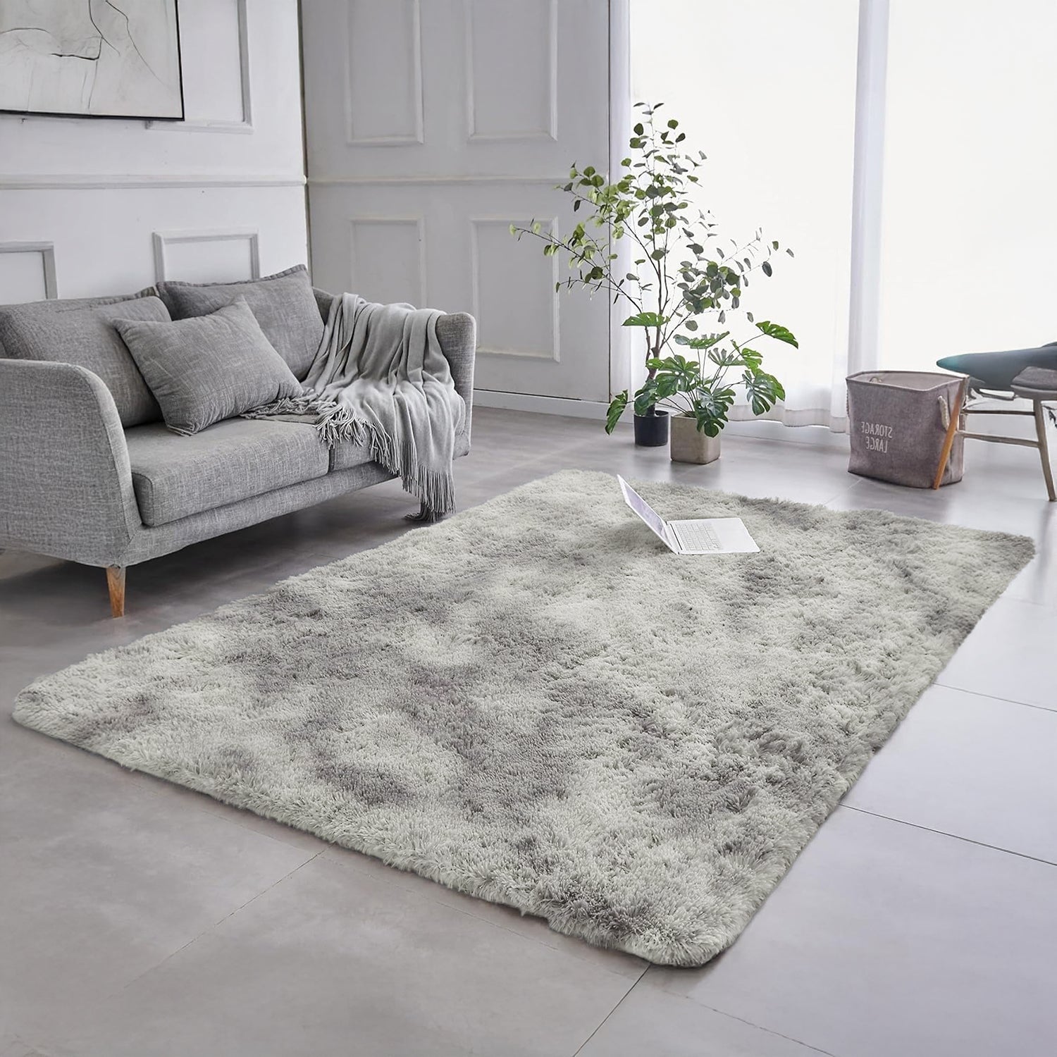 Hallway Runner Shaggy Rug Light Grey Tie Dye