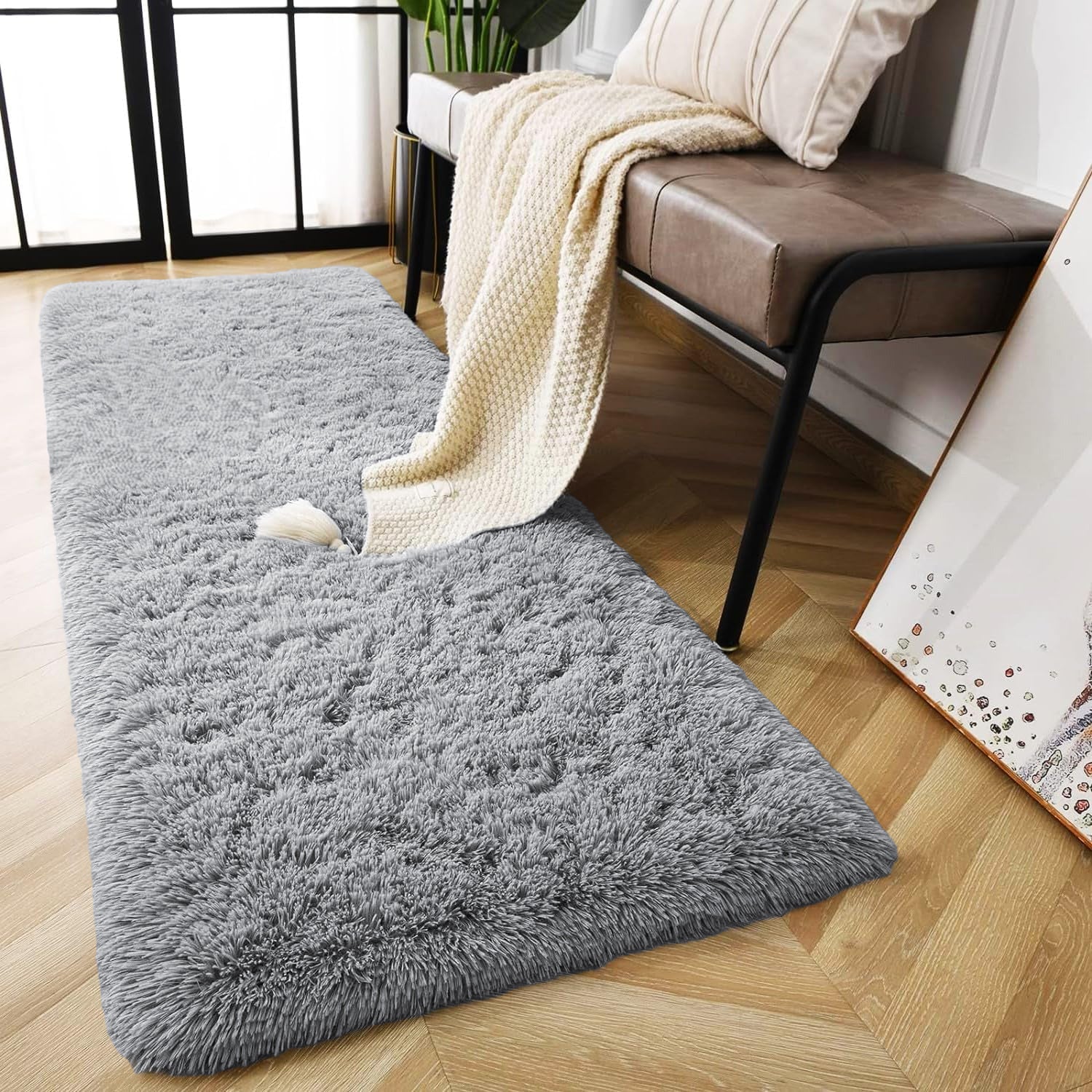 Faux Fur Large Shaggy Rug Grey
