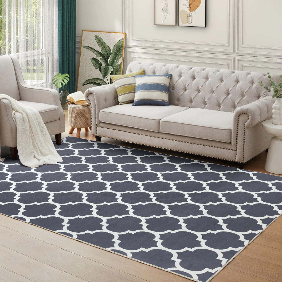 Grey Large Area Trellis Design Rug