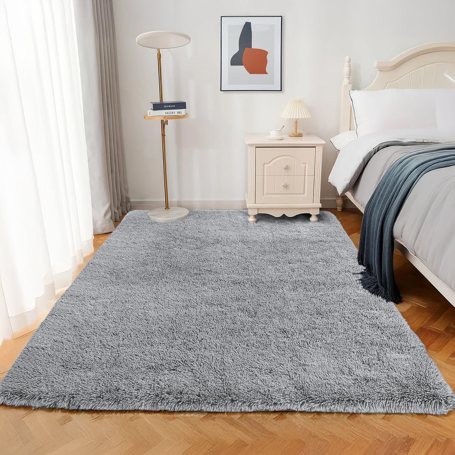 Faux Fur Large Shaggy Rug Grey
