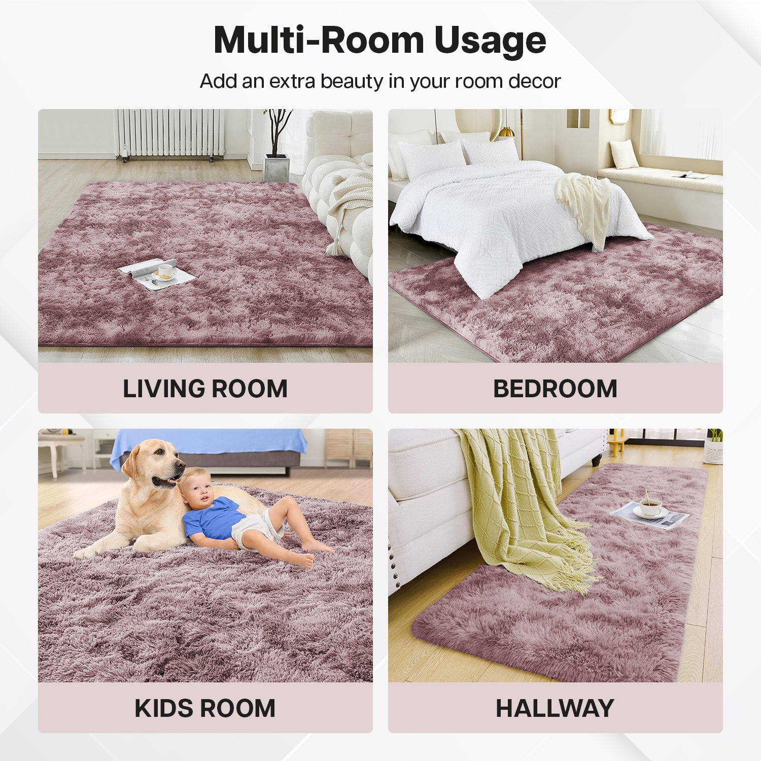 Large Living Room Shaggy Rug Lilac Tie Dye