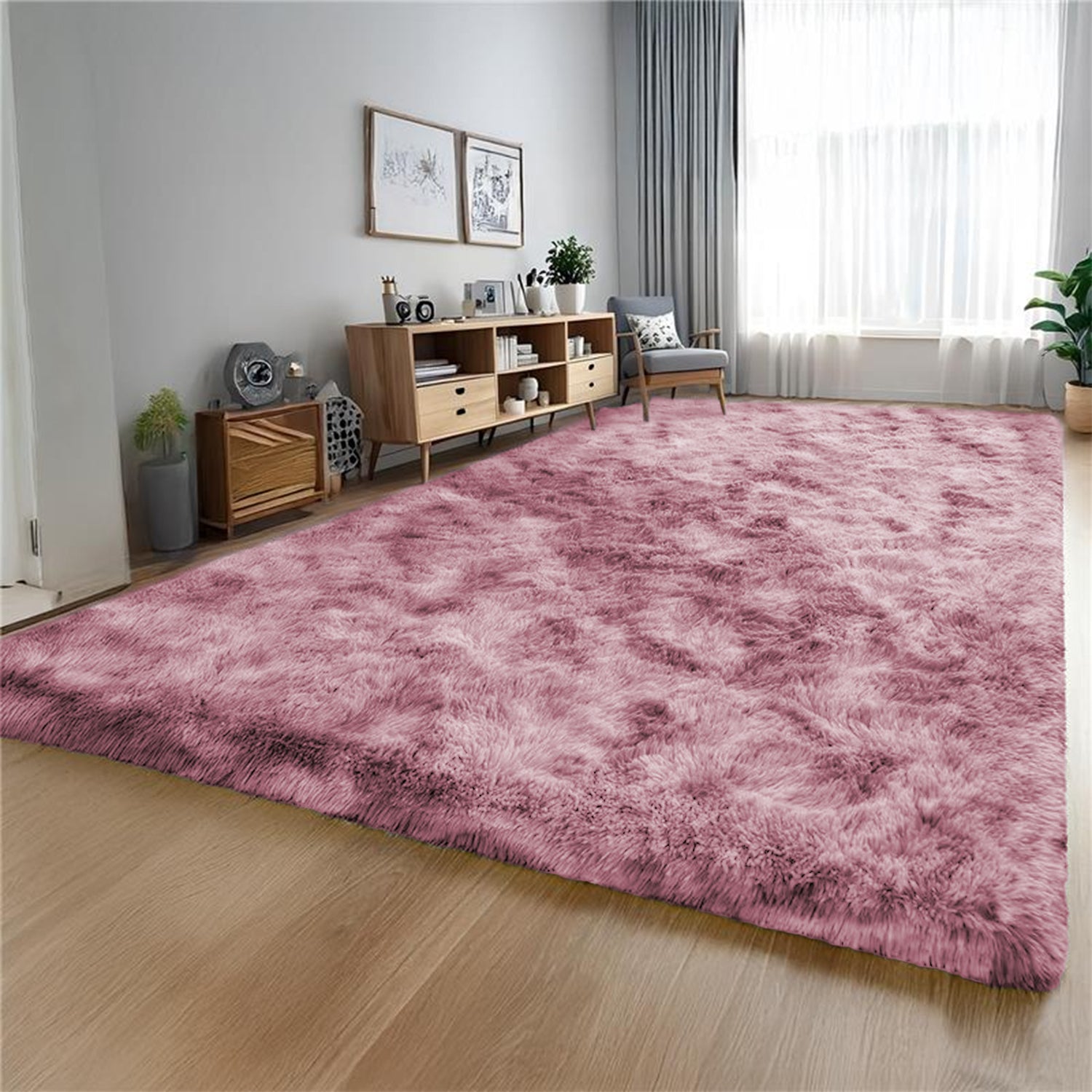 Large Living Room Shaggy Rug Lilac Tie Dye