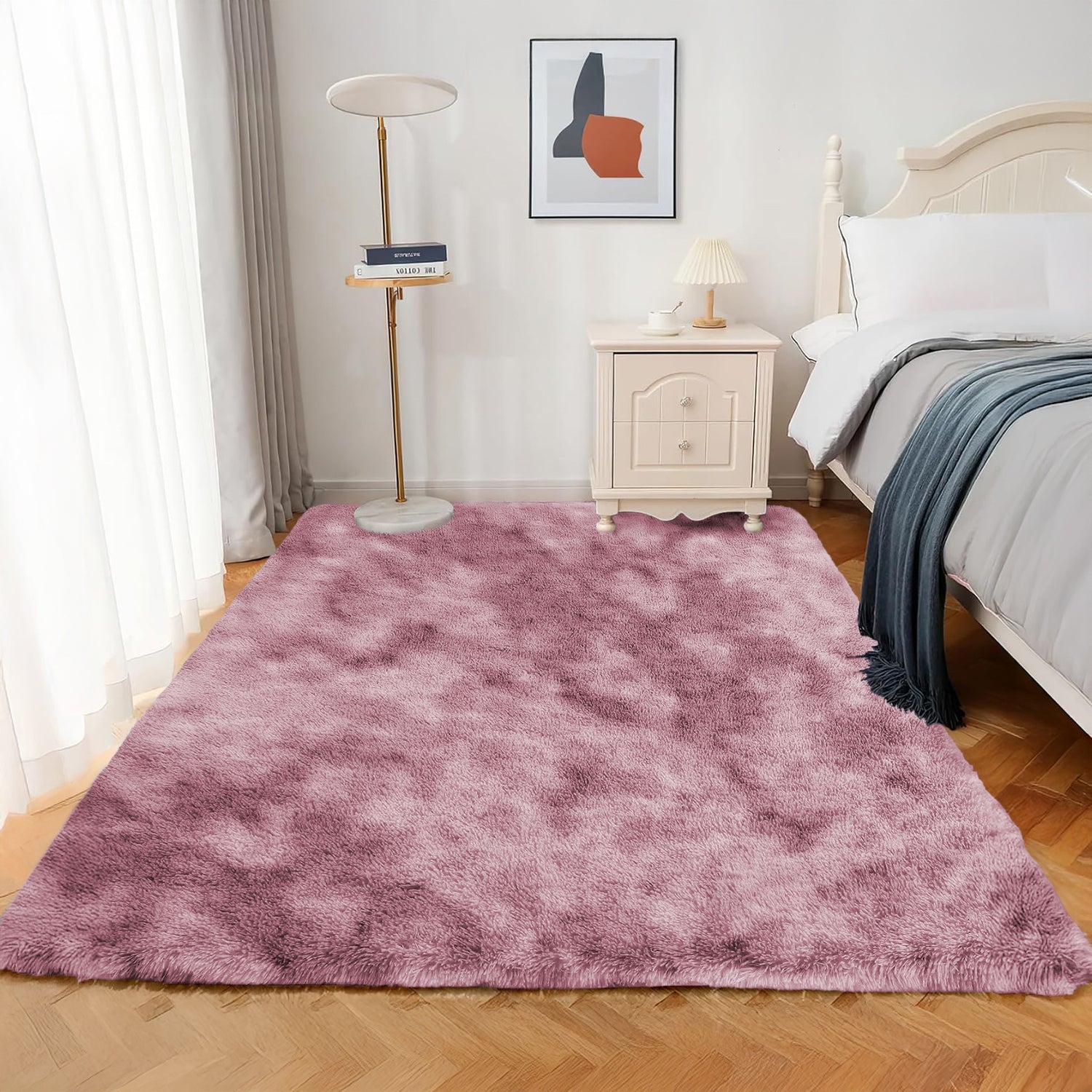 Large Living Room Shaggy Rug Lilac Tie Dye