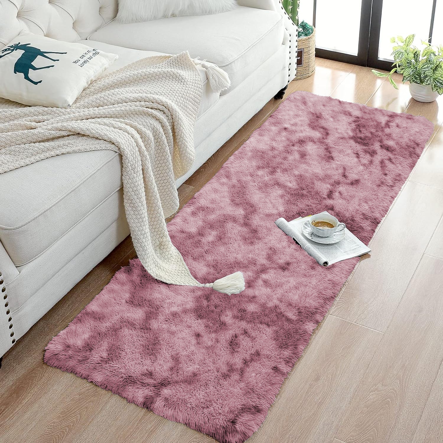 Large Living Room Shaggy Rug Lilac Tie Dye