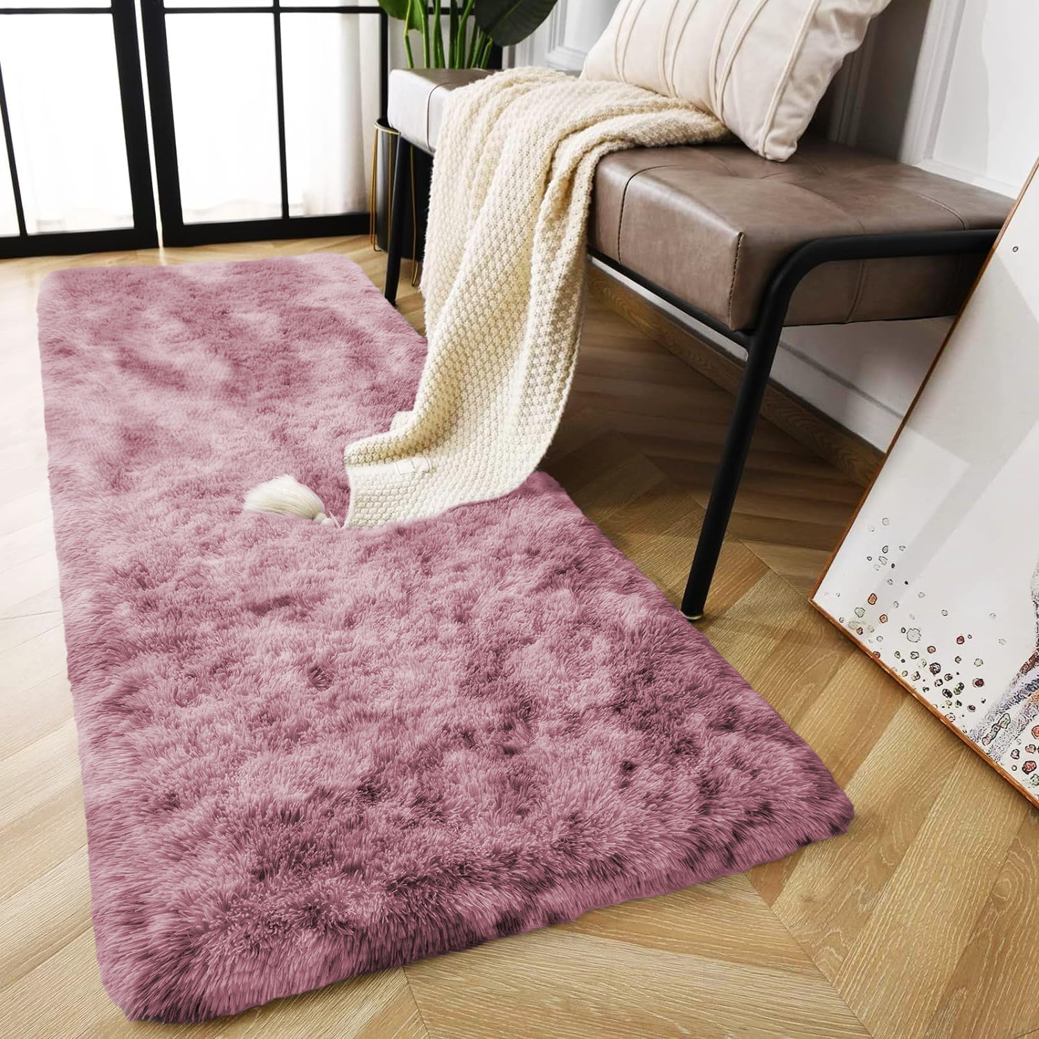Large Living Room Shaggy Rug Lilac Tie Dye