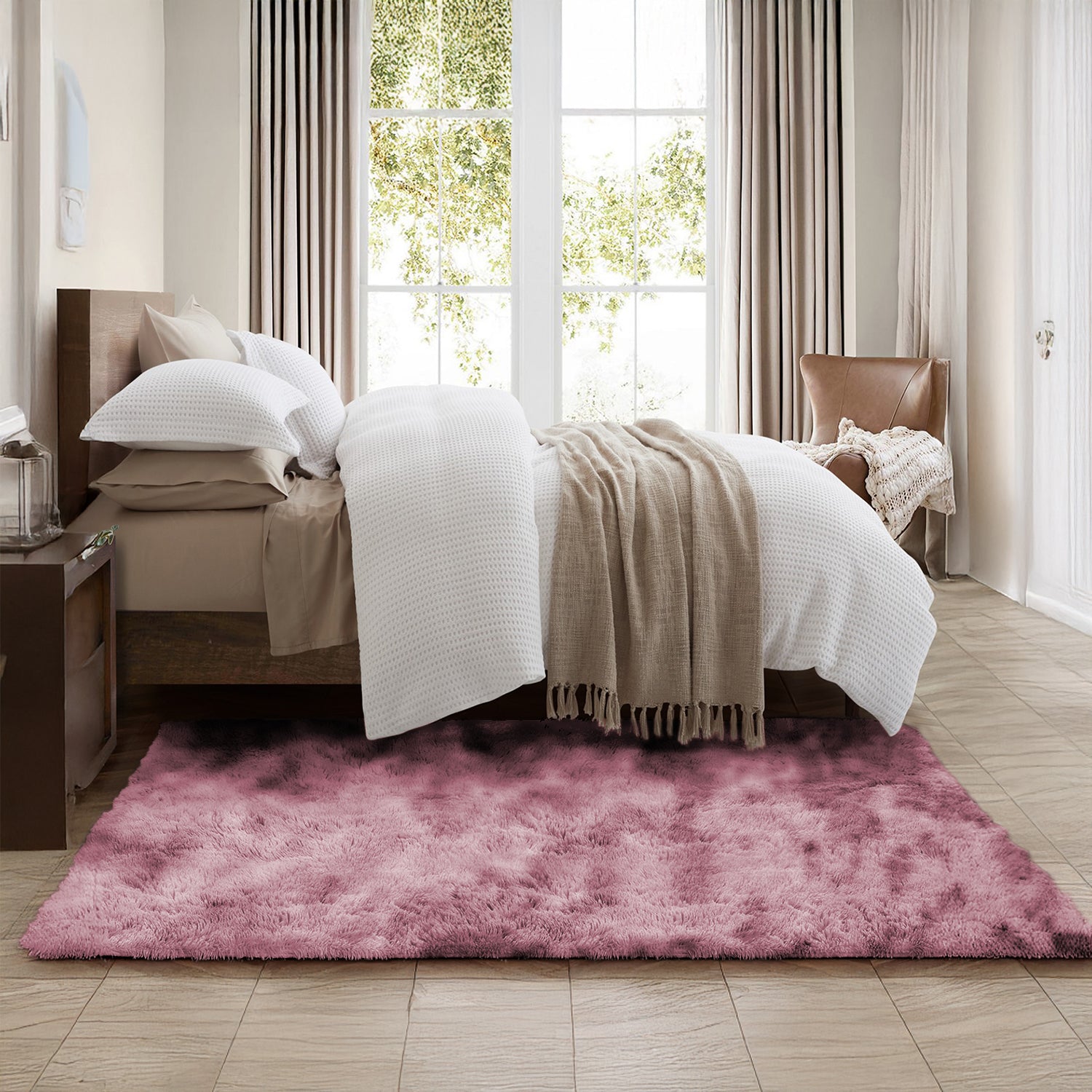 Large Living Room Shaggy Rug Lilac Tie Dye