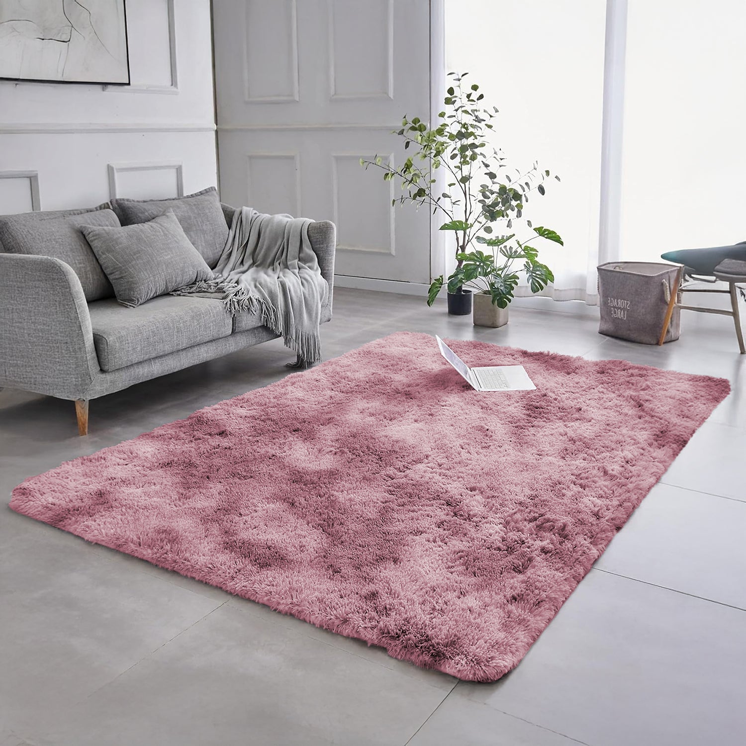 Large Living Room Shaggy Rug Lilac Tie Dye