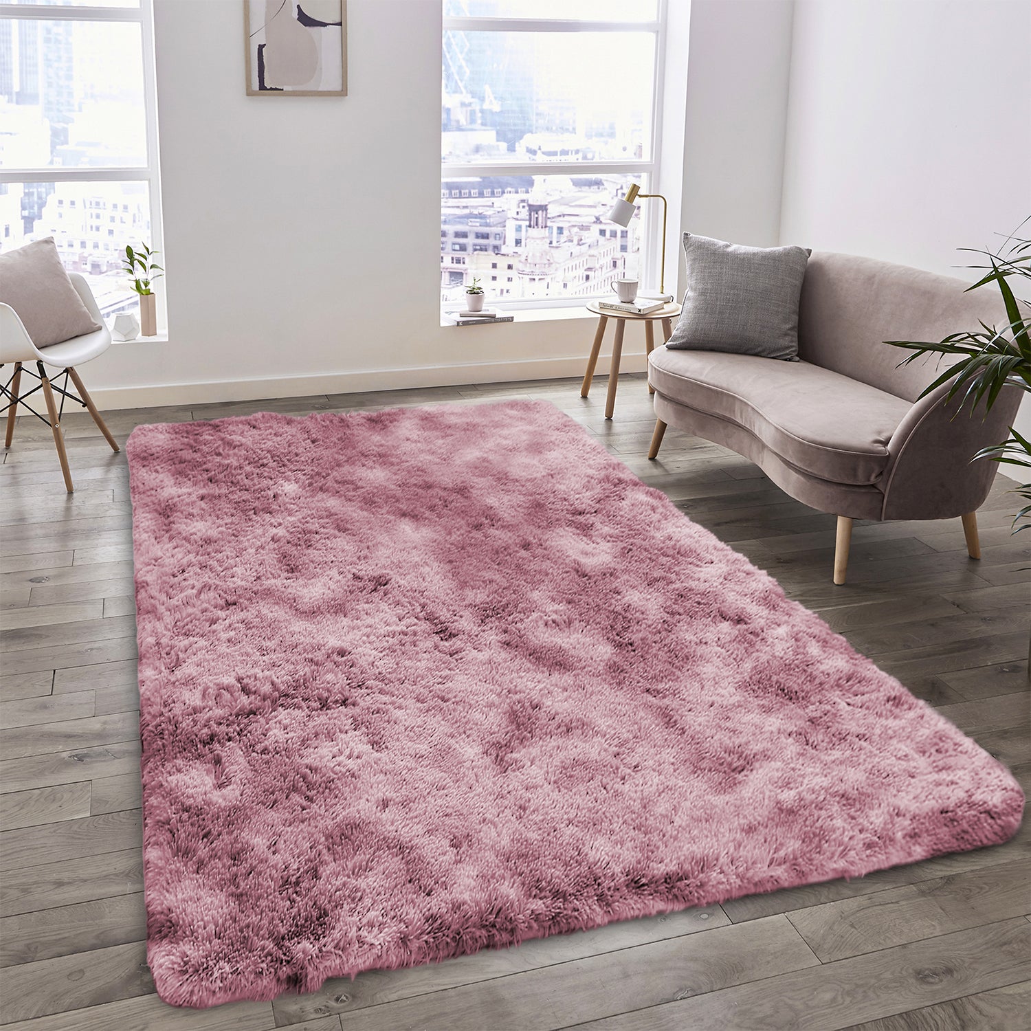 Large Living Room Shaggy Rug Lilac Tie Dye