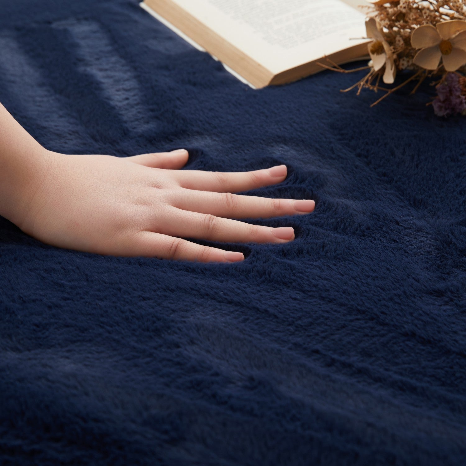 Navy Rabbit Faux Fur Rug Fluffy Plush Bedroom Runner