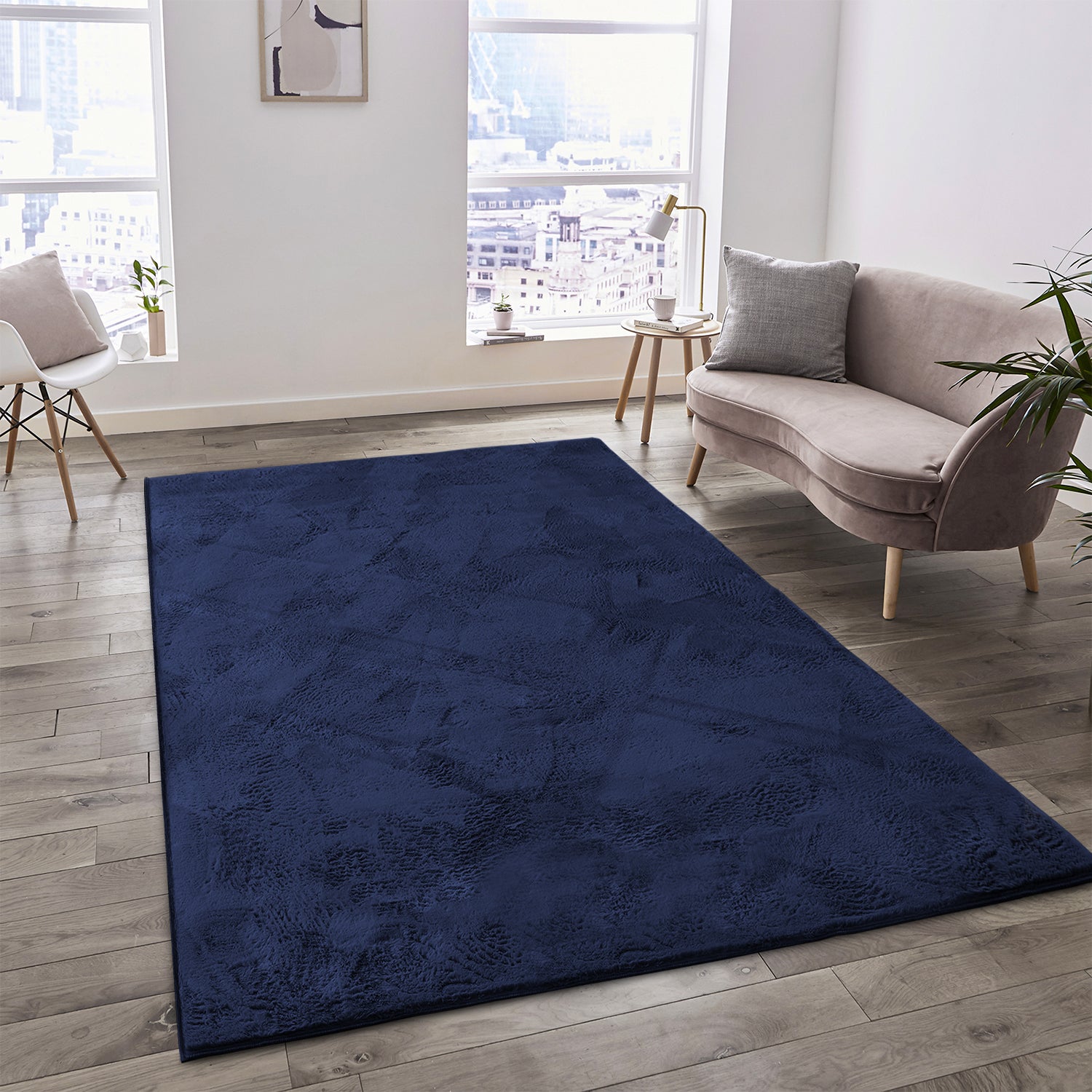 Navy Rabbit Faux Fur Rug Fluffy Plush Bedroom Runner