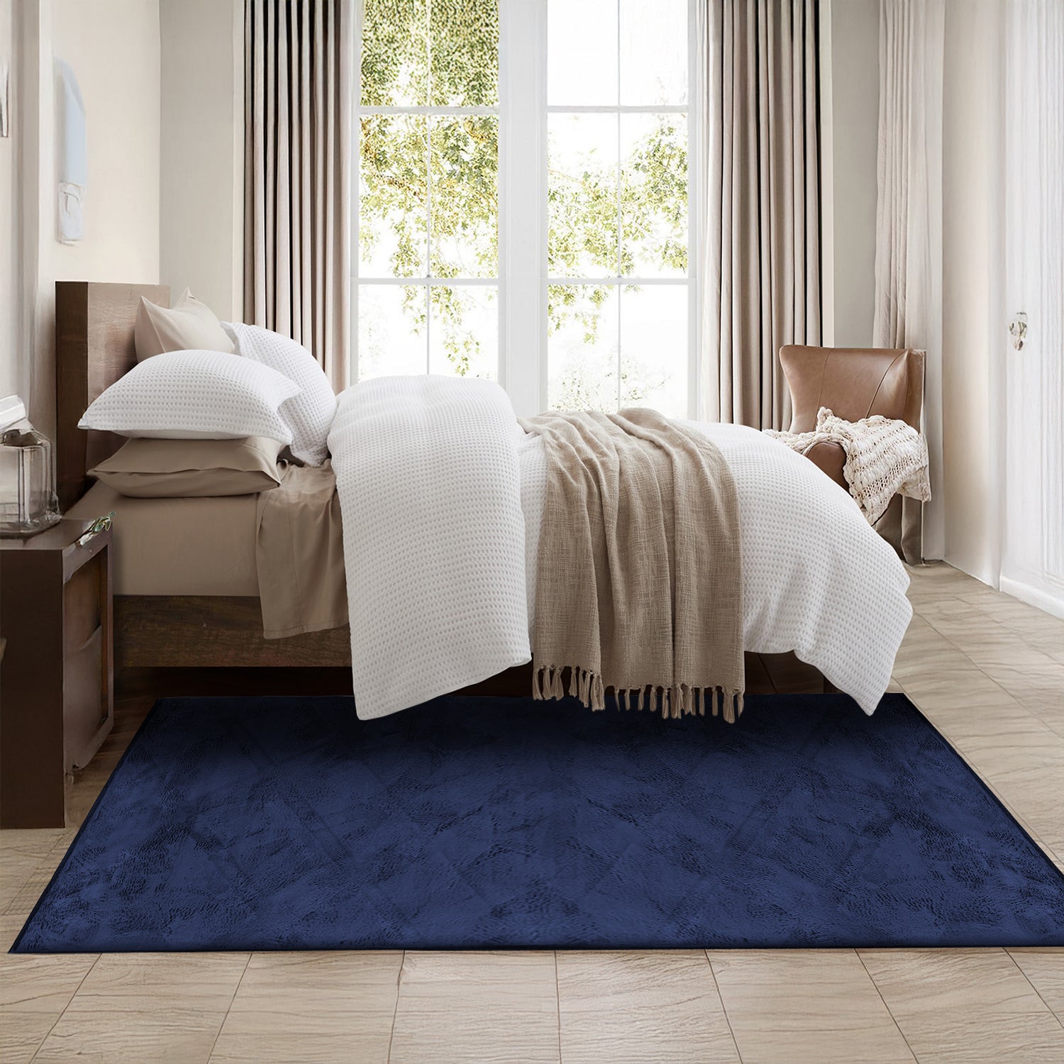 Navy Rabbit Faux Fur Rug Fluffy Plush Bedroom Runner