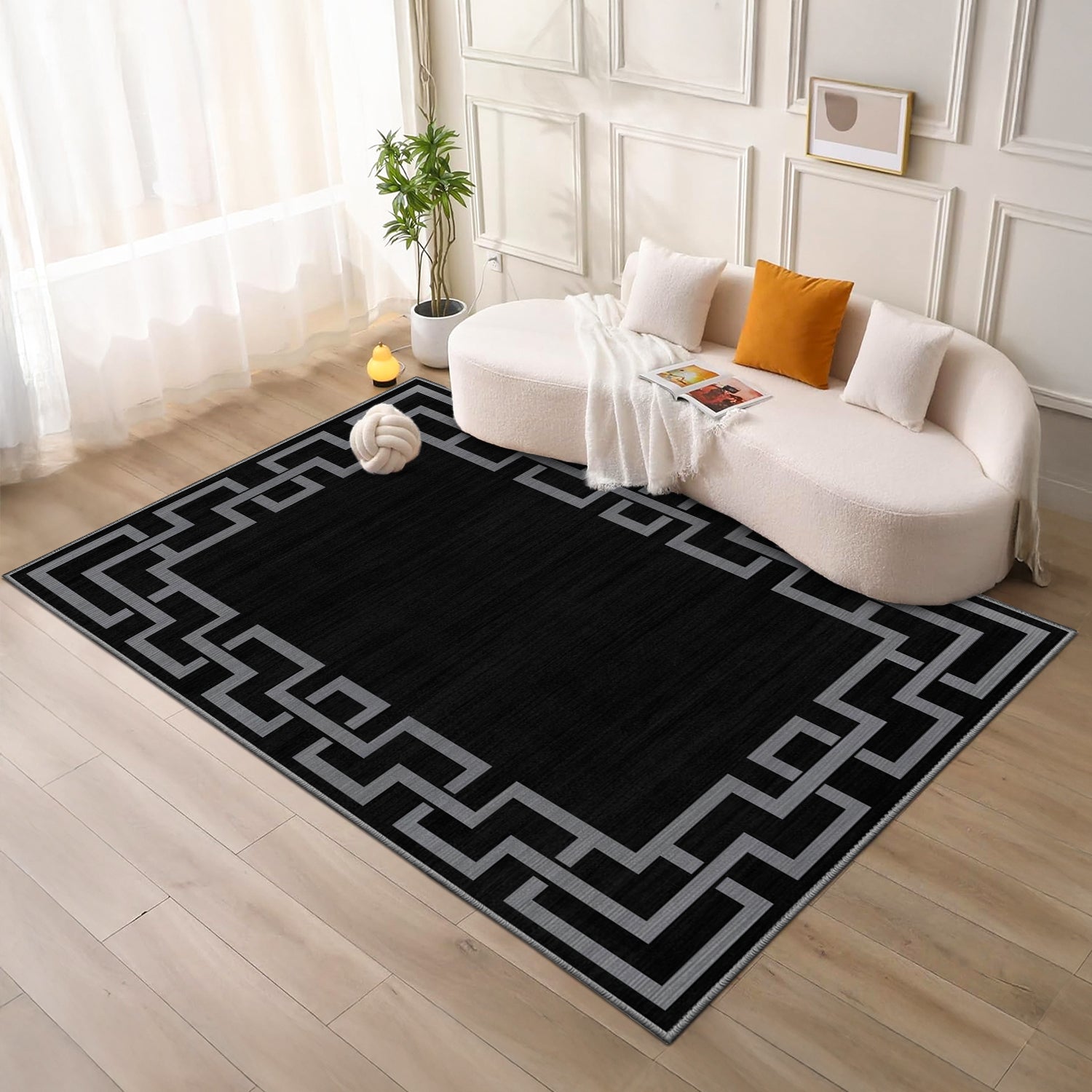 Black Greek Key Hallway Runner Rug Nico