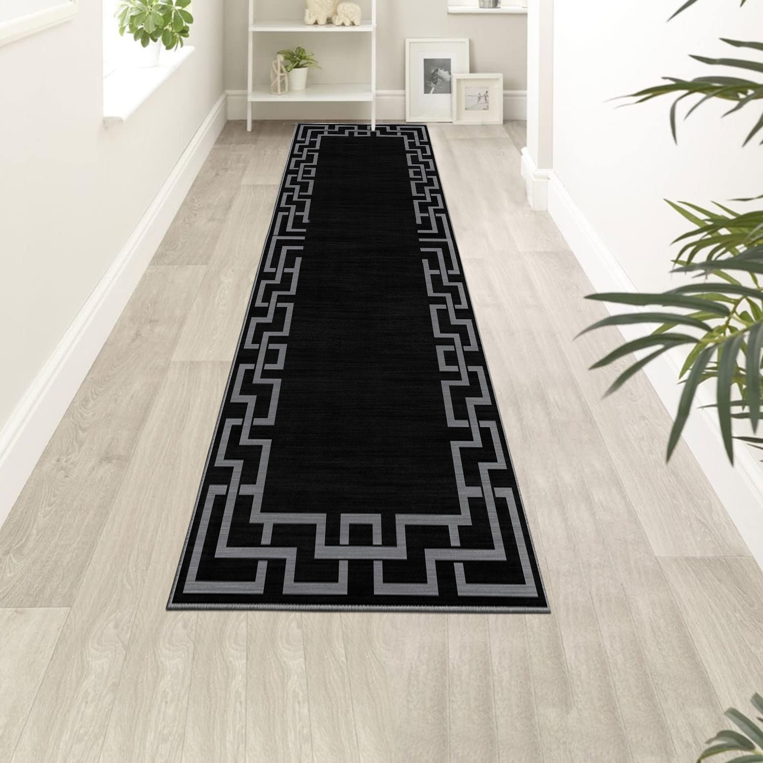 Black Greek Key Hallway Runner Rug Nico