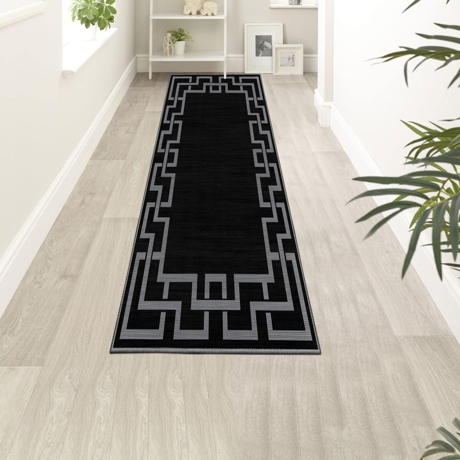 Black Greek Key Hallway Runner Rug Nico