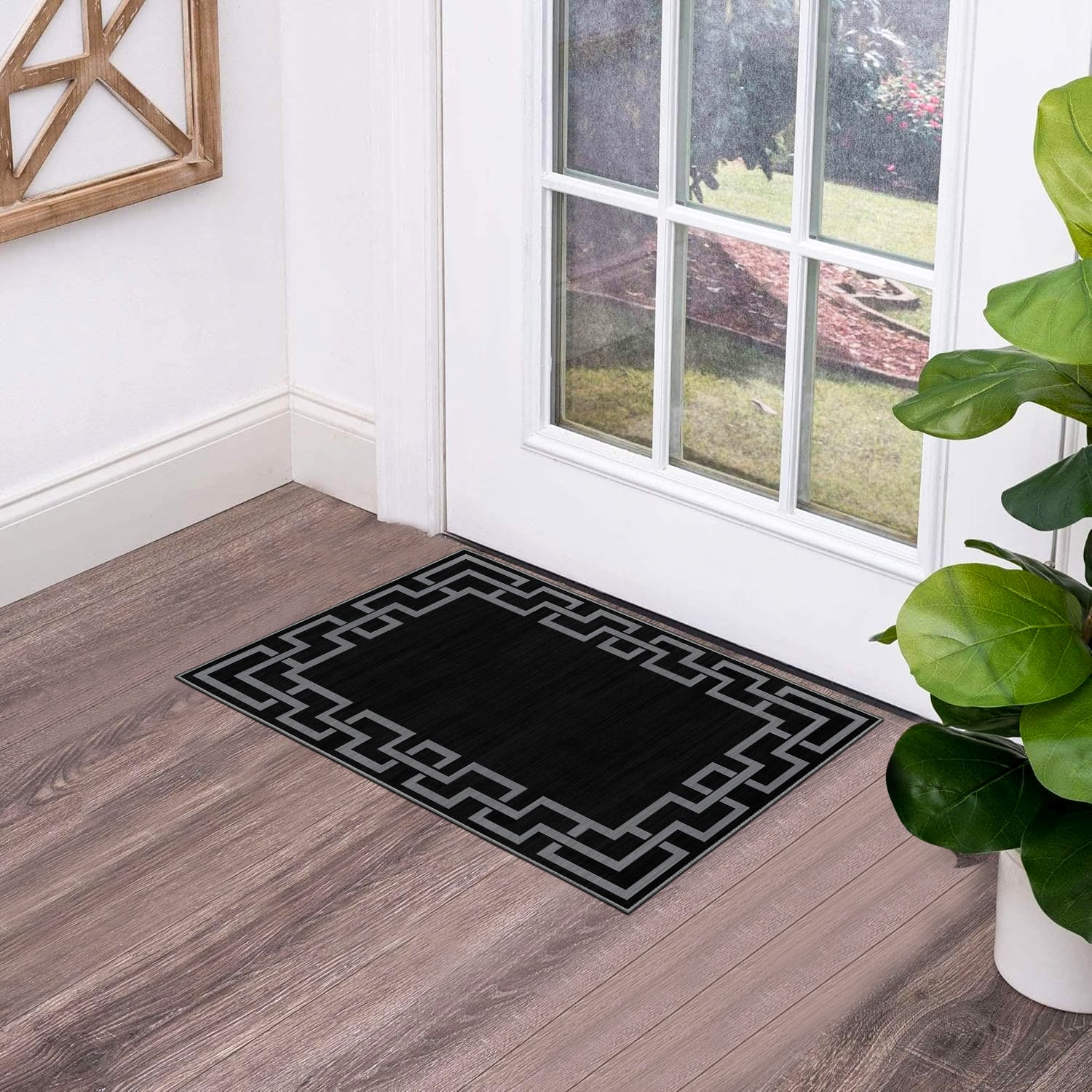 Black Greek Key Hallway Runner Rug Nico