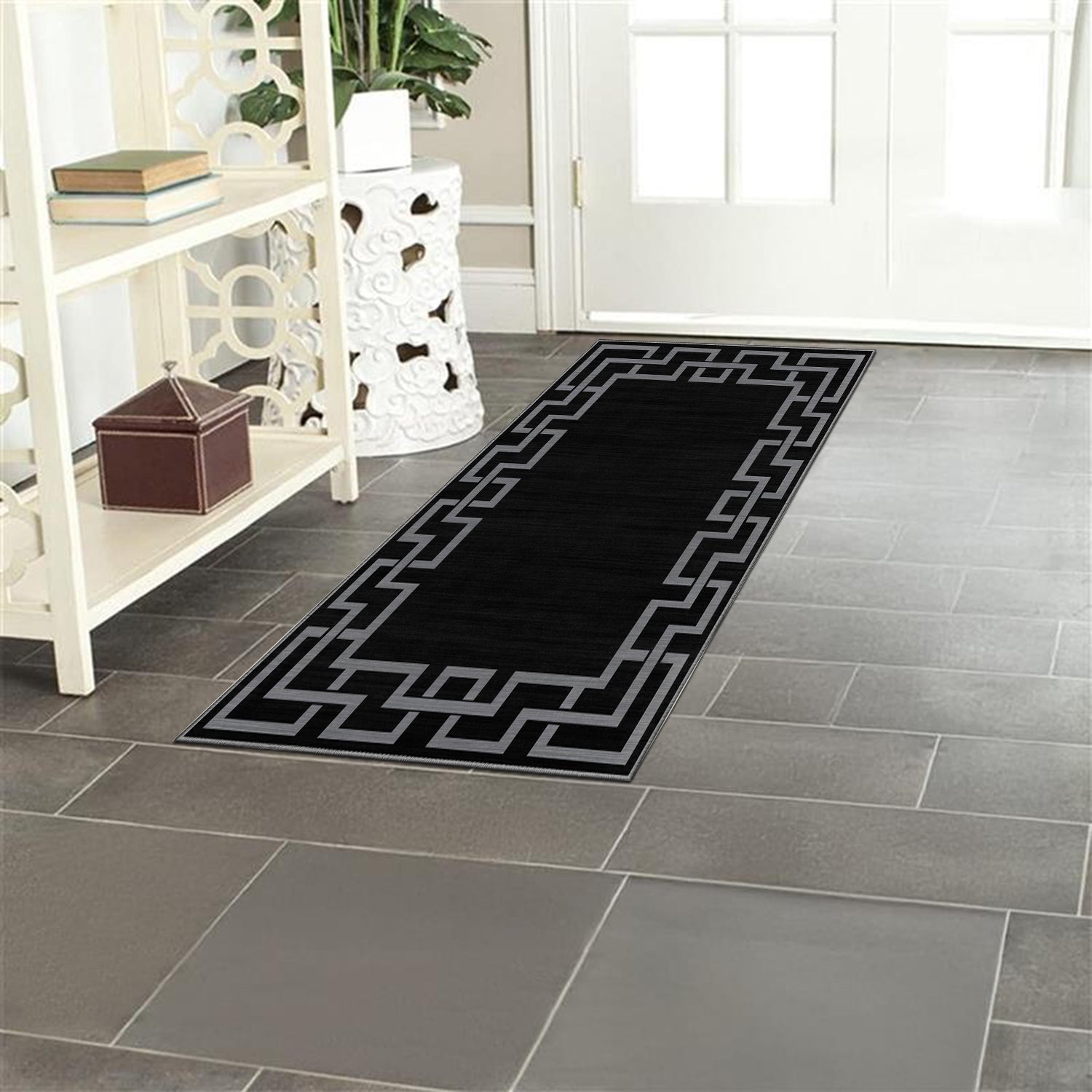 Black Greek Key Hallway Runner Rug Nico