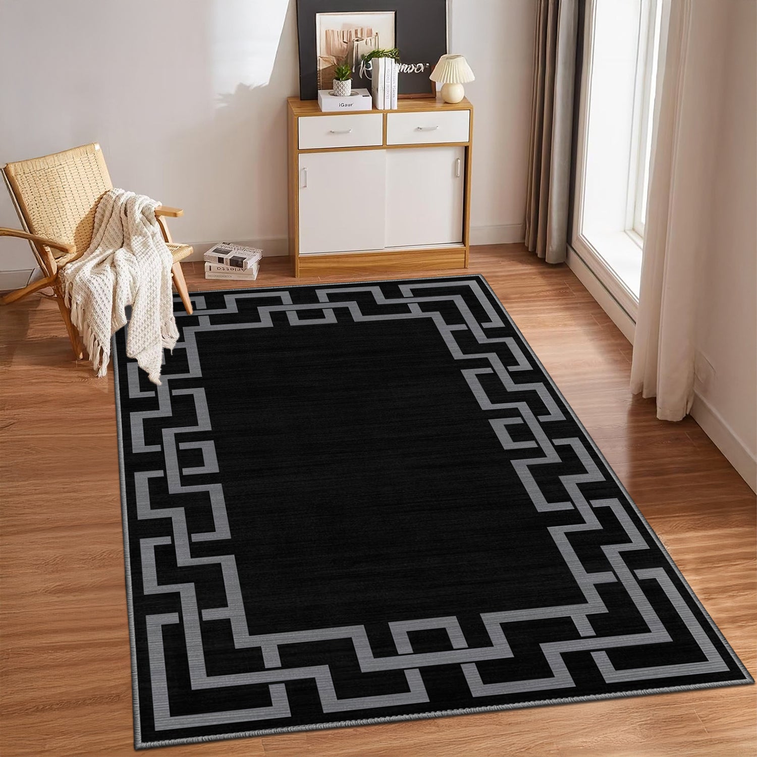 Black Greek Key Hallway Runner Rug Nico