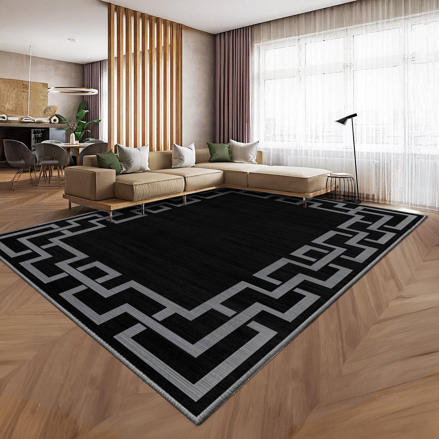 Black Greek Key Hallway Runner Rug Nico
