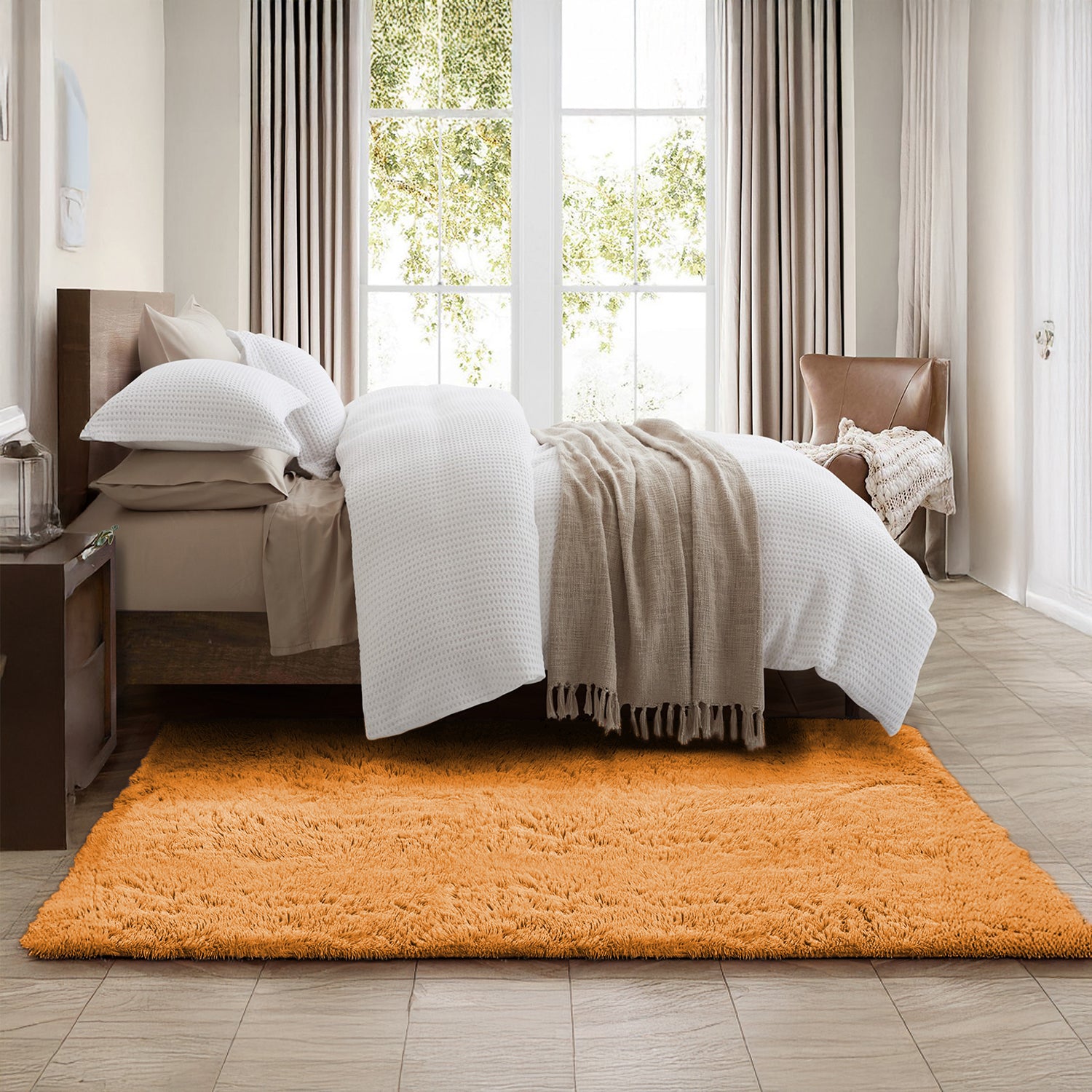 Thick Shaggy Rug For Hallway Area Ochre