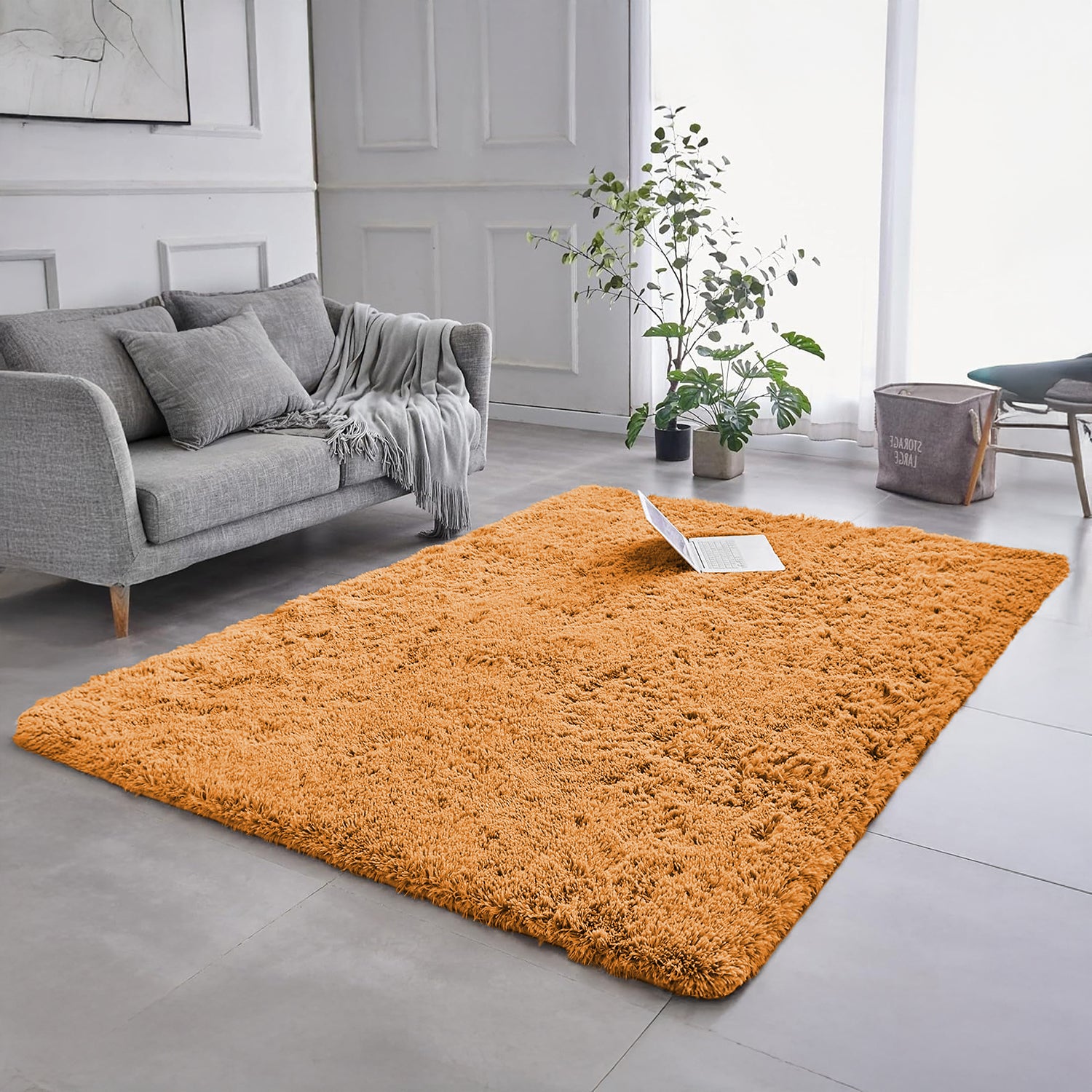 Thick Shaggy Rug For Hallway Area Ochre