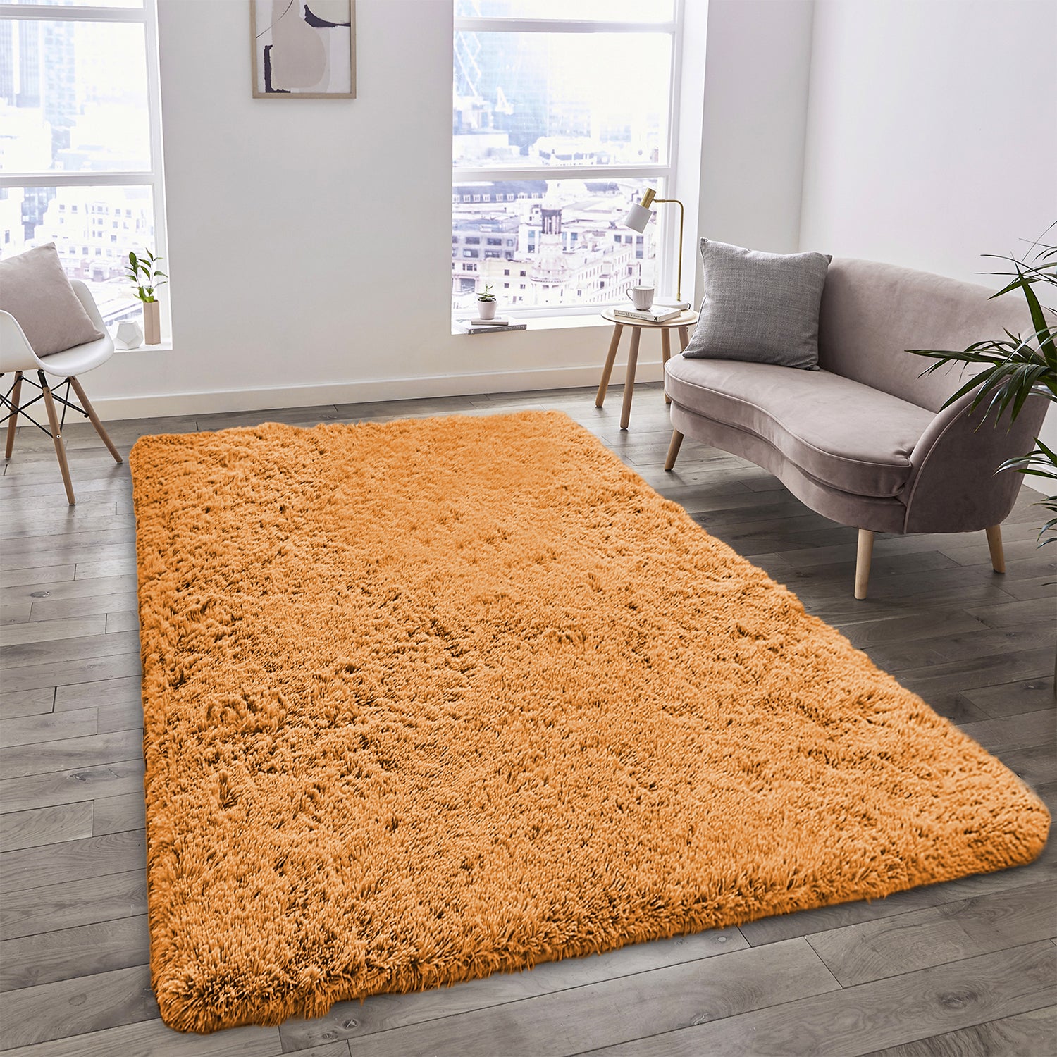 Thick Shaggy Rug For Hallway Area Ochre