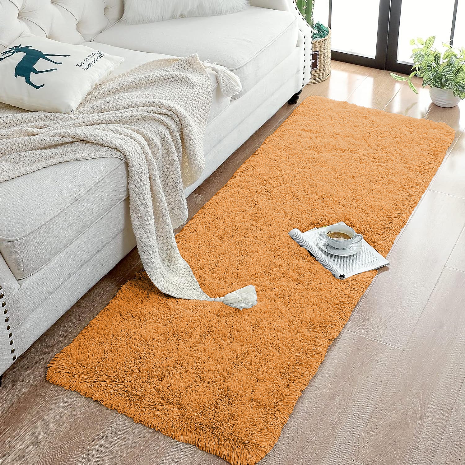 Thick Shaggy Rug For Hallway Area Ochre