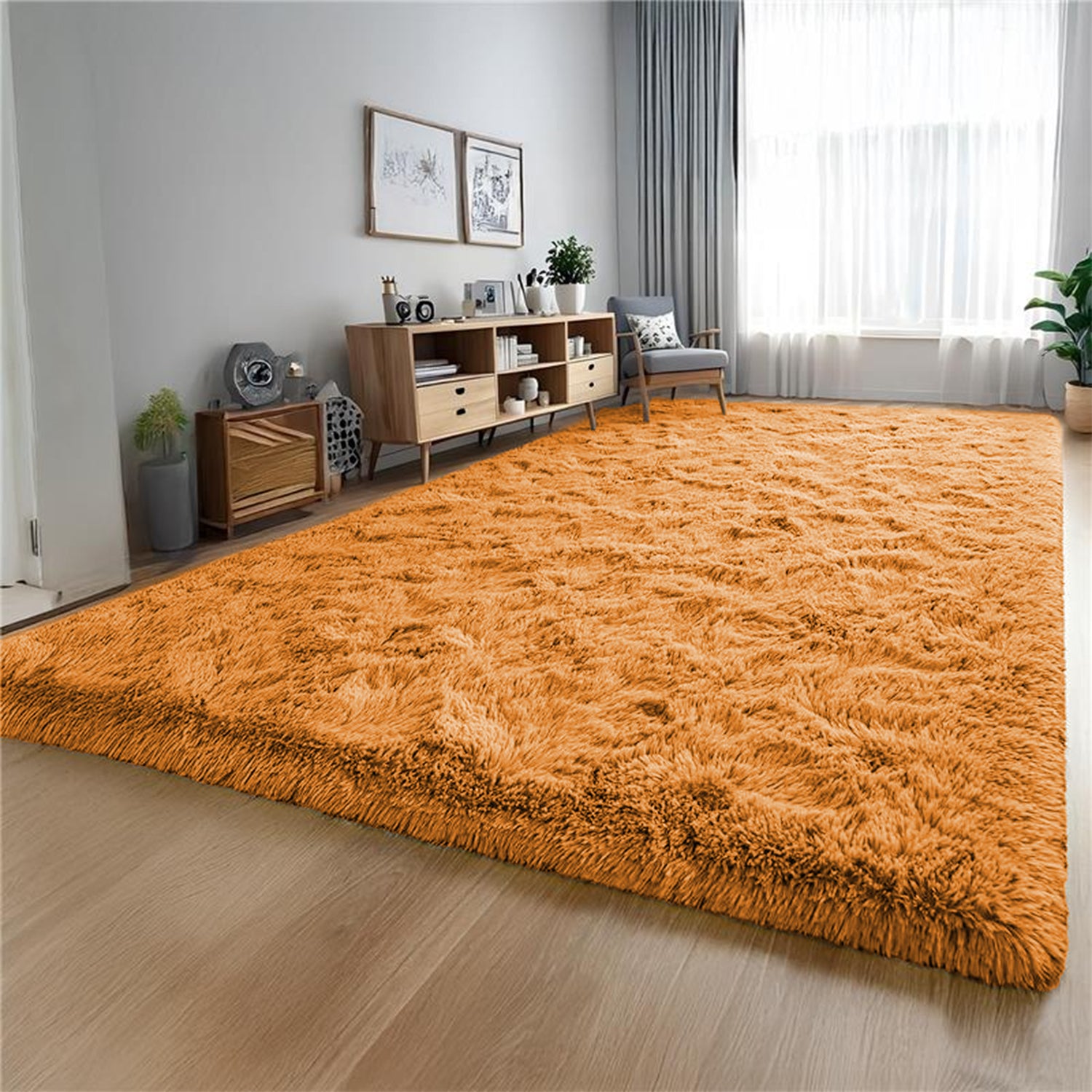 Thick Shaggy Rug For Hallway Area Ochre