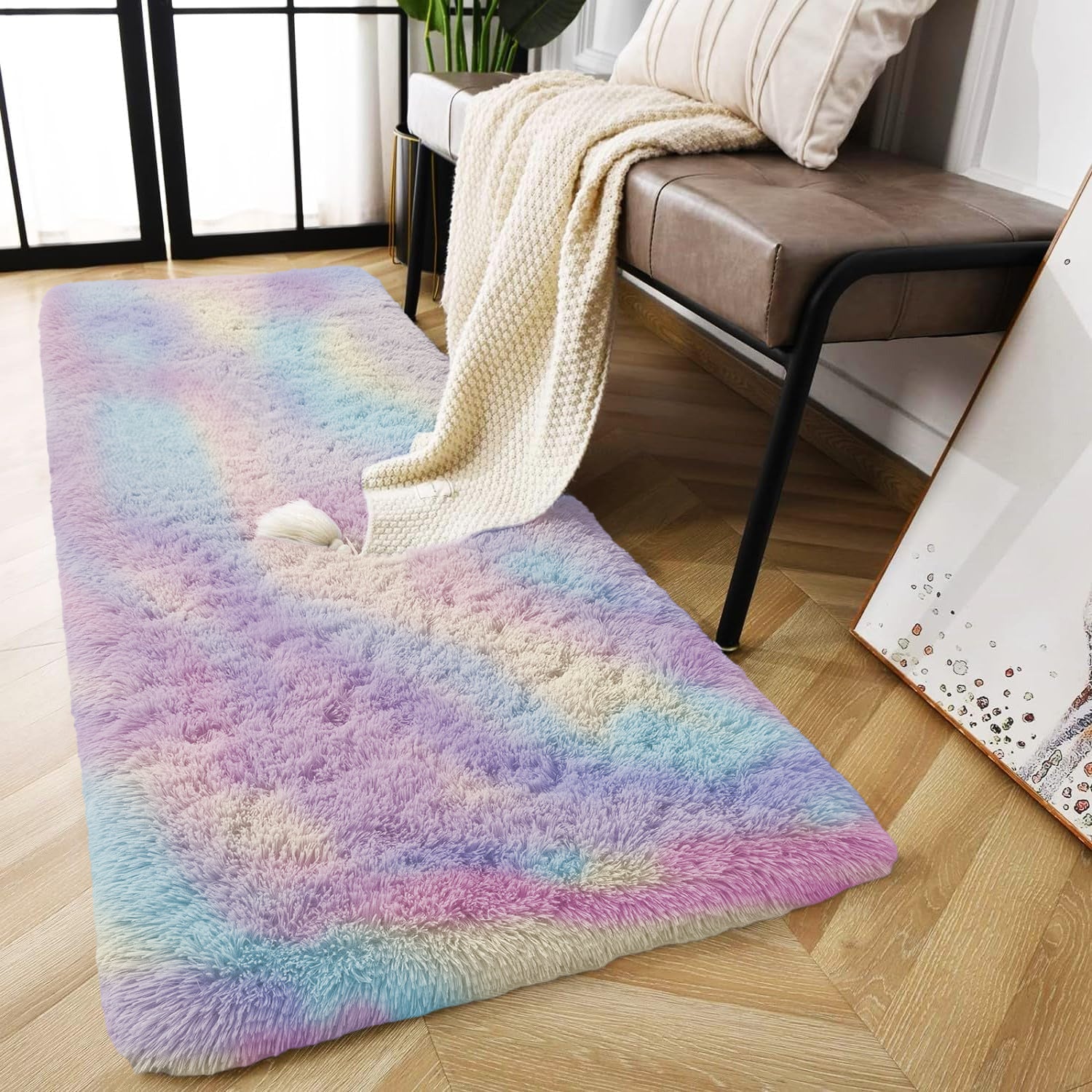 Shaggy Runner Rug For Hallway Rainbow