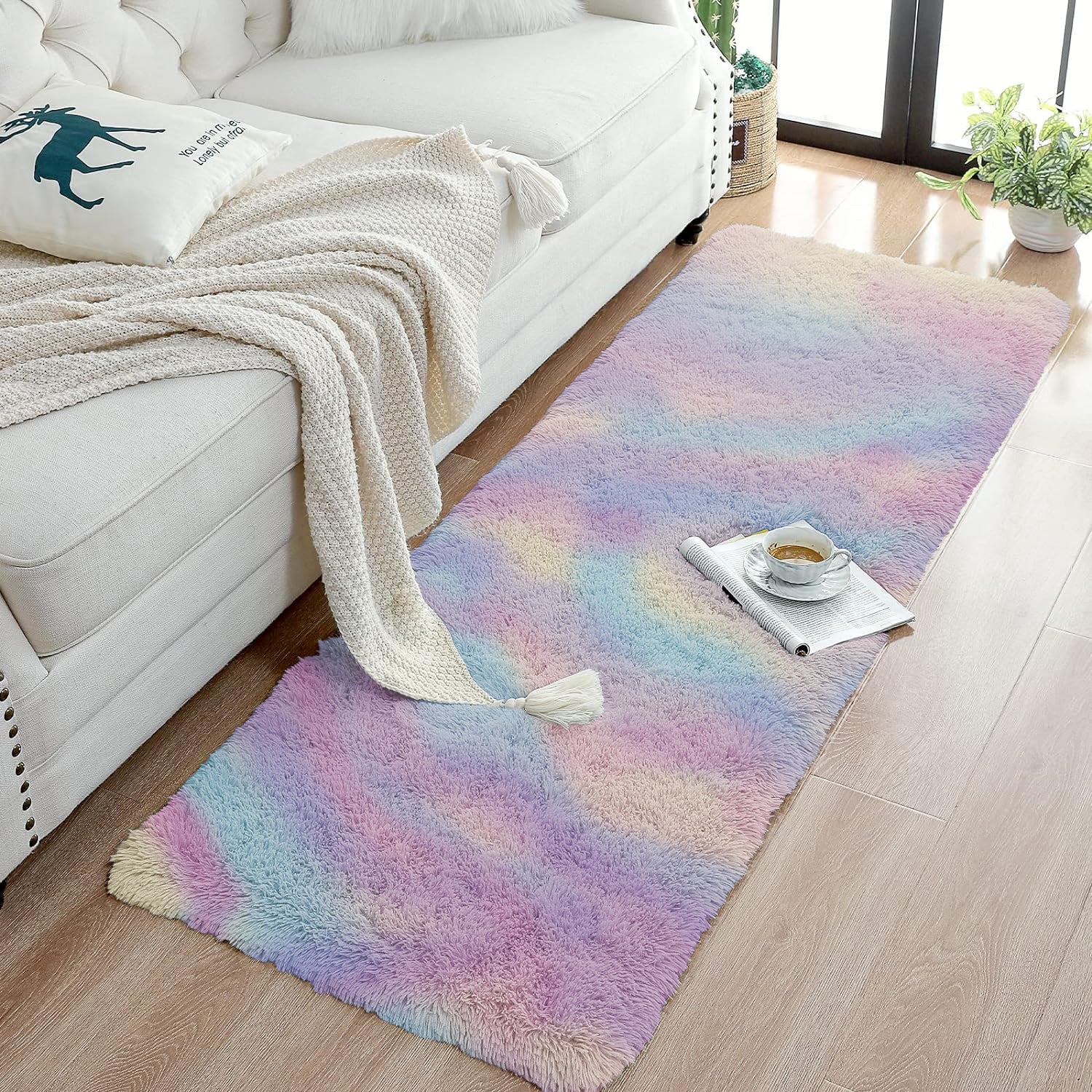 Shaggy Runner Rug For Hallway Rainbow