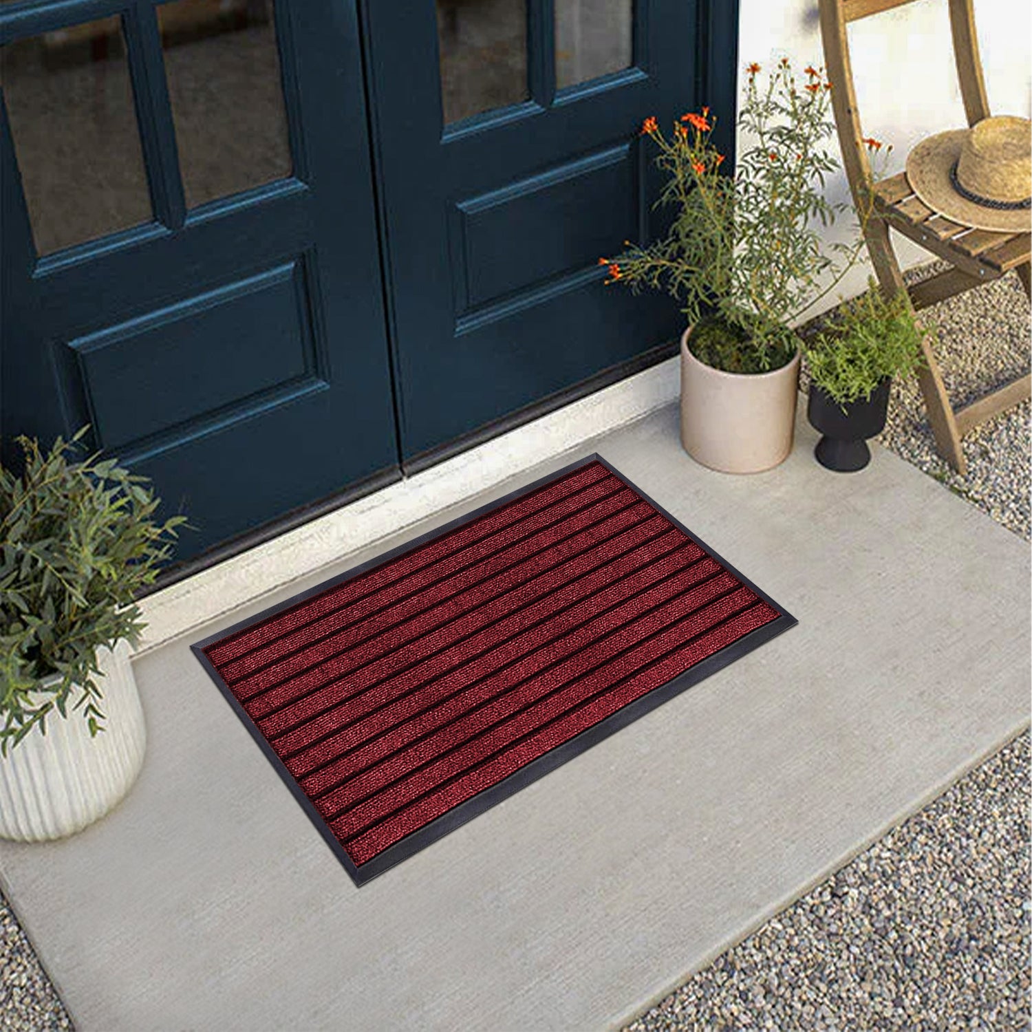 Washable Rubber Door Mat Indoor Outdoor Front Entryway Burgundy