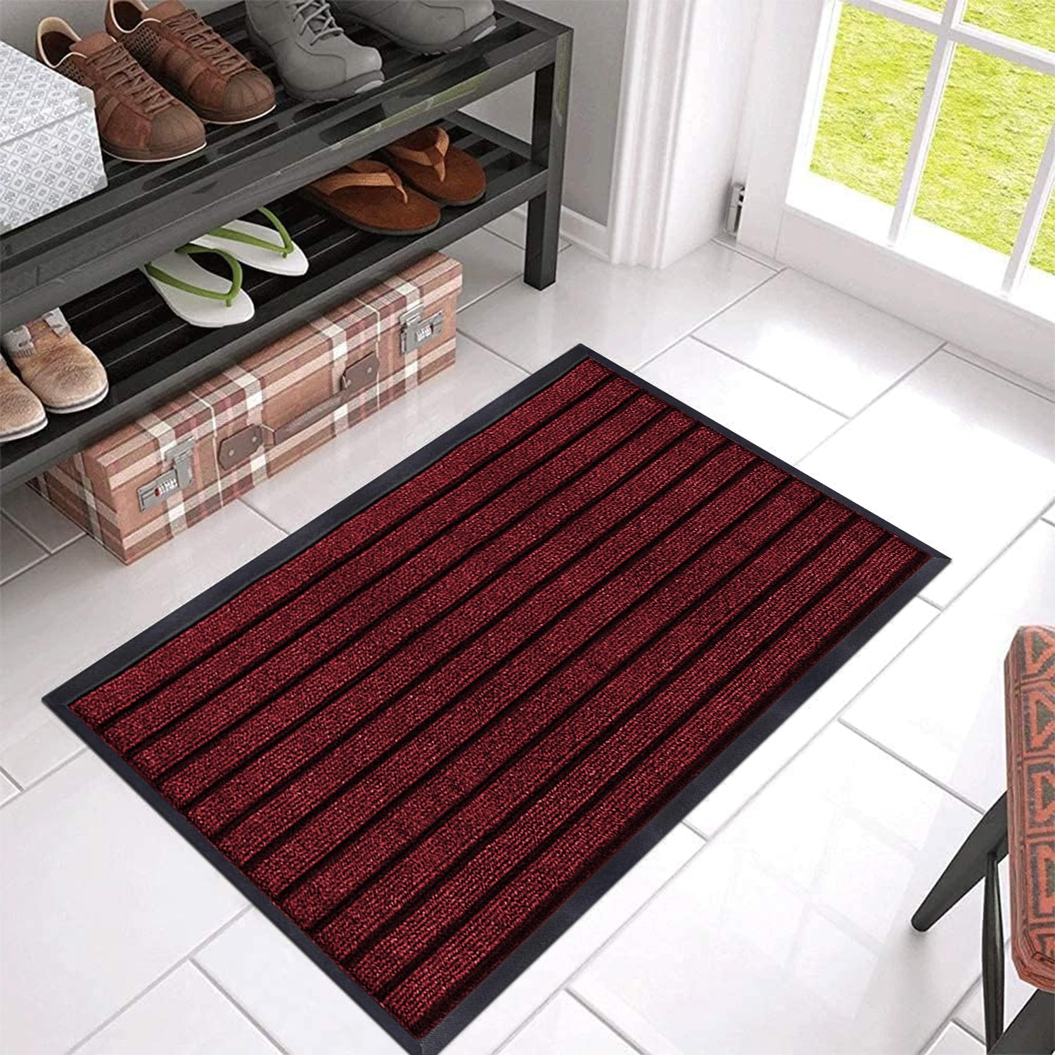 Washable Rubber Door Mat Indoor Outdoor Front Entryway Burgundy