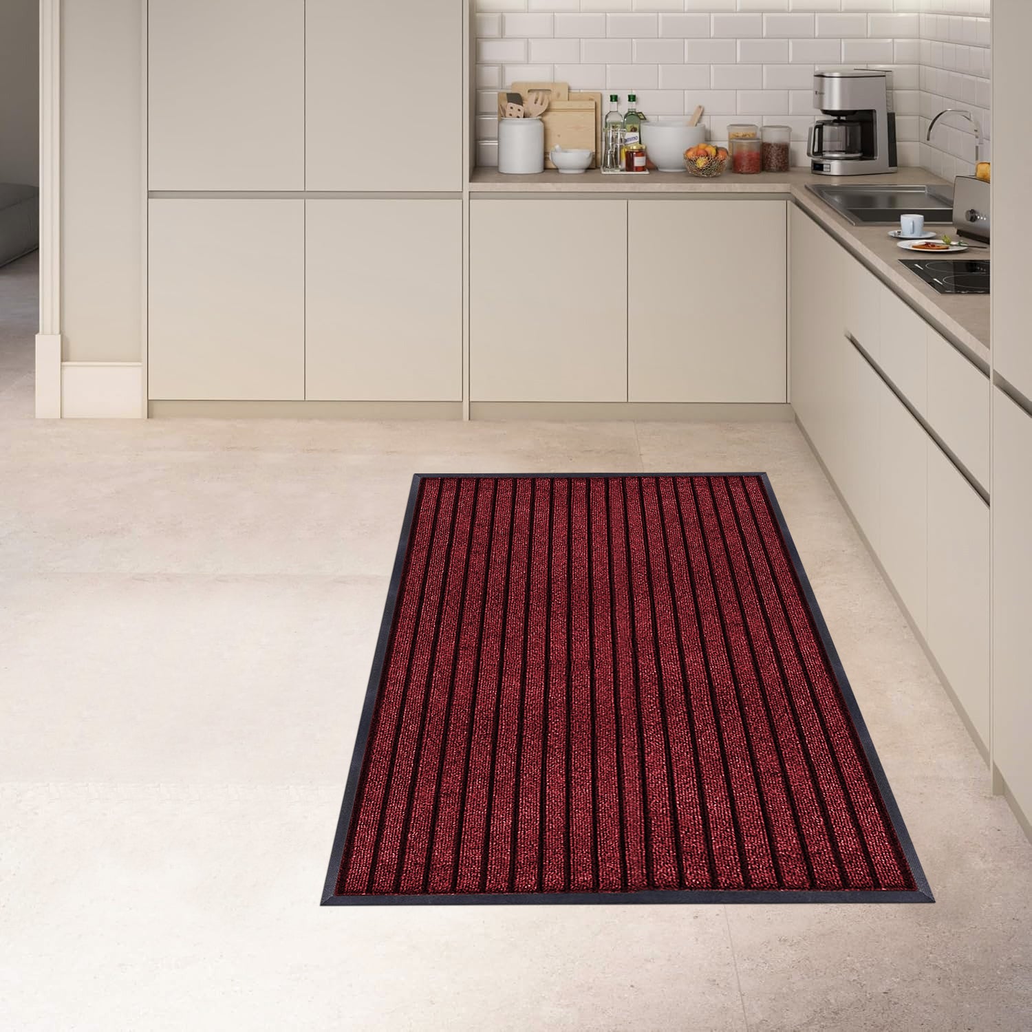 Washable Rubber Door Mat Indoor Outdoor Front Entryway Burgundy