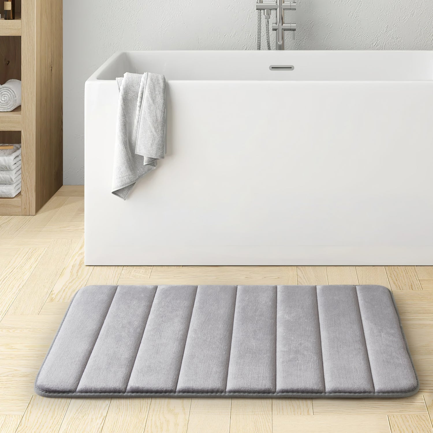 Memory Foam Bath Mat Ultra Absorbent Non-Slip Silver