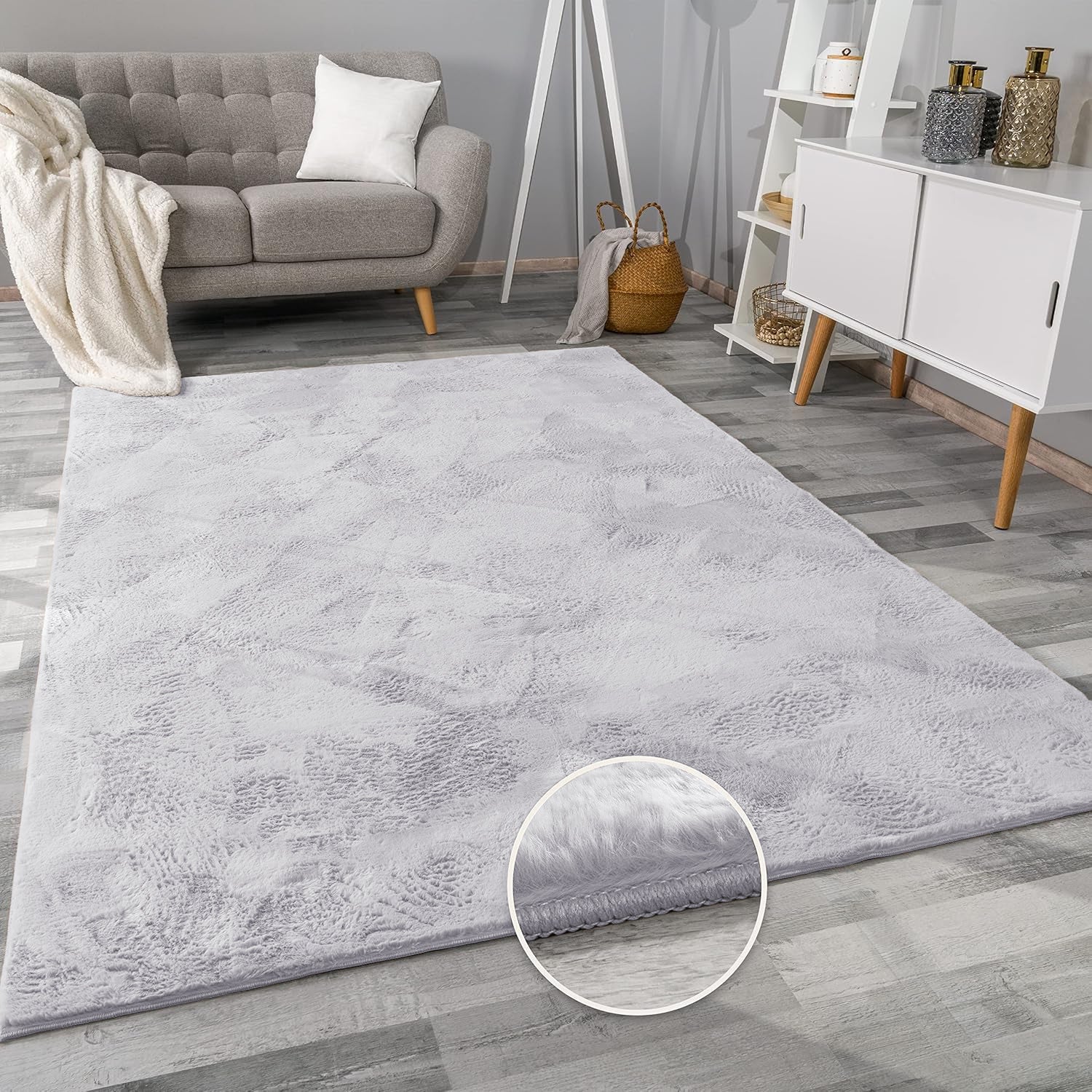 Silver Rabbit Faux Fur Rug Fluffy Plush Bedroom Runner