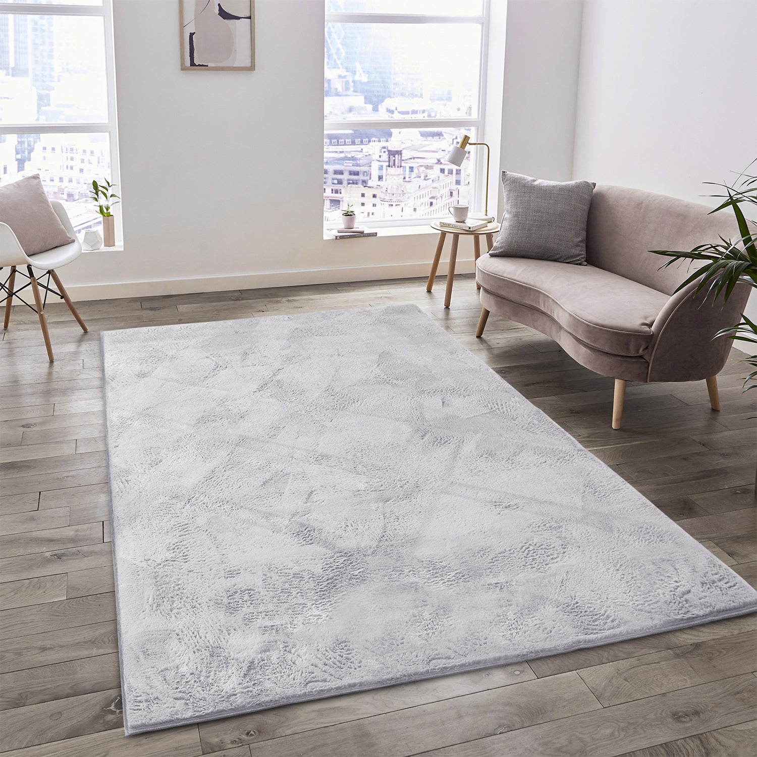 Silver Rabbit Faux Fur Rug Fluffy Plush Bedroom Runner