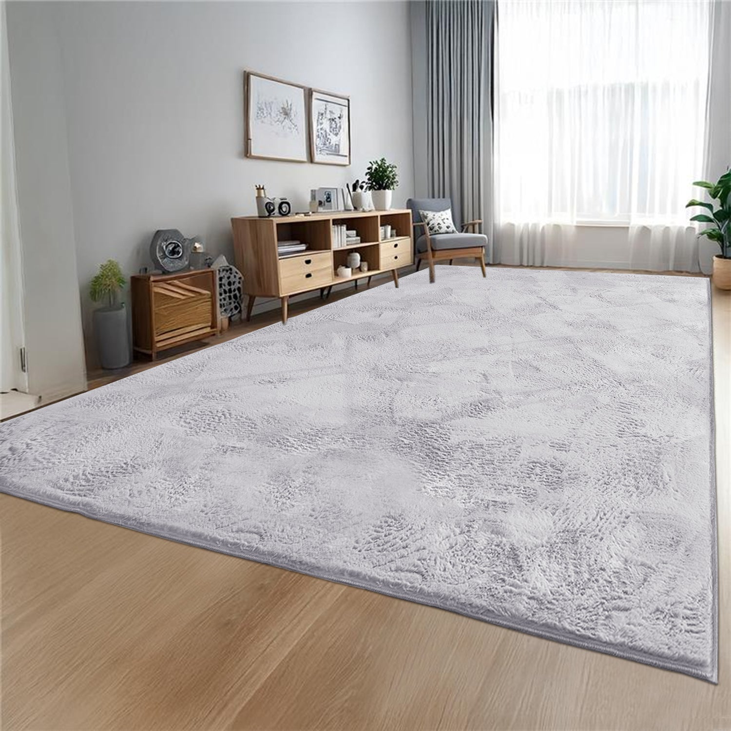 Silver Rabbit Faux Fur Rug Fluffy Plush Bedroom Runner