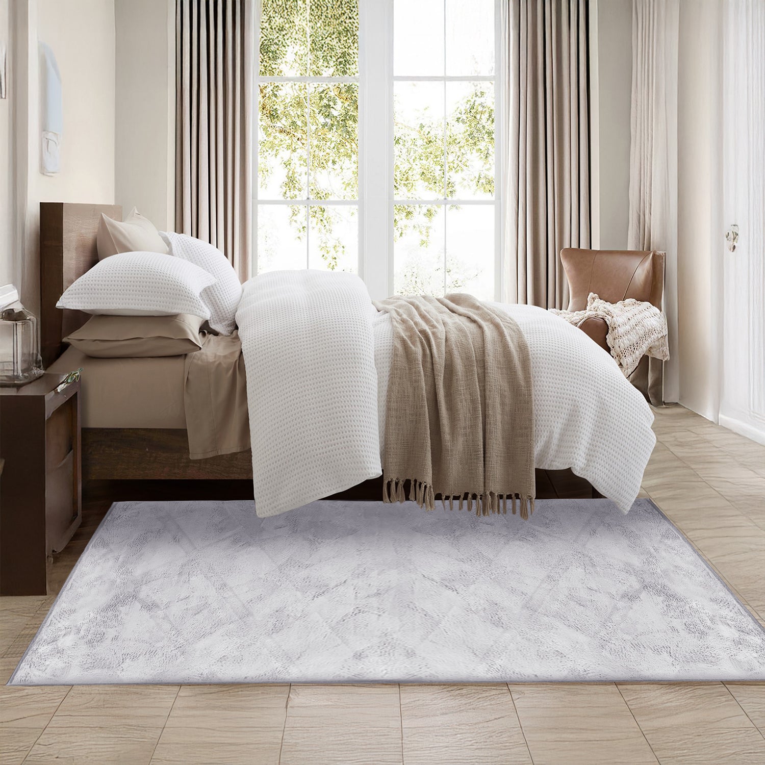 Silver Rabbit Faux Fur Rug Fluffy Plush Bedroom Runner