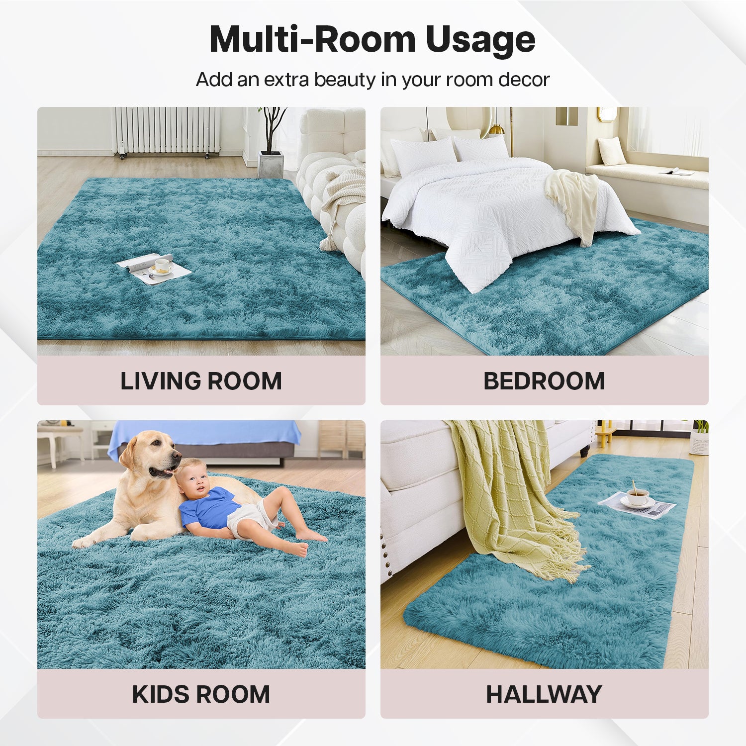 Large Bedroom Shaggy Rug Teal Tie Dye