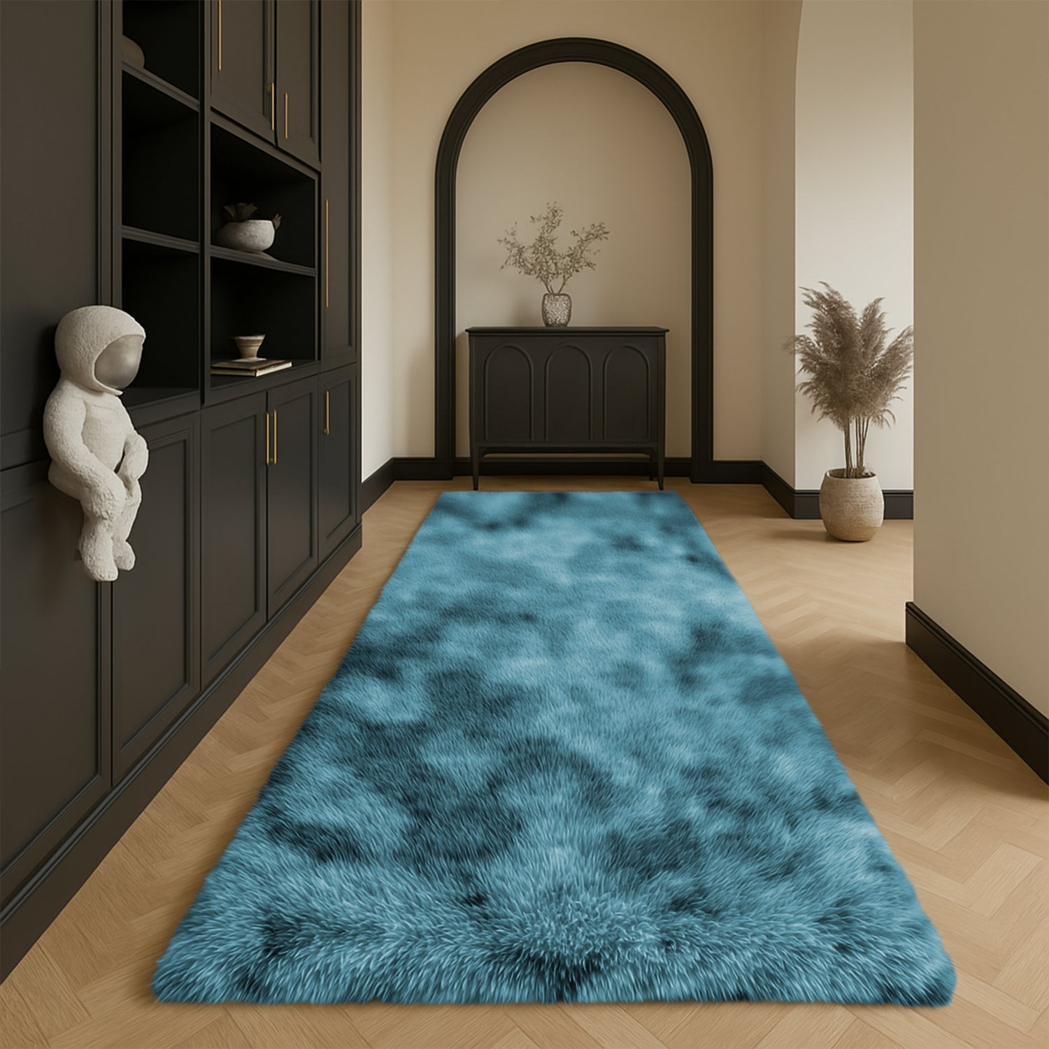 Large Bedroom Shaggy Rug Teal Tie Dye