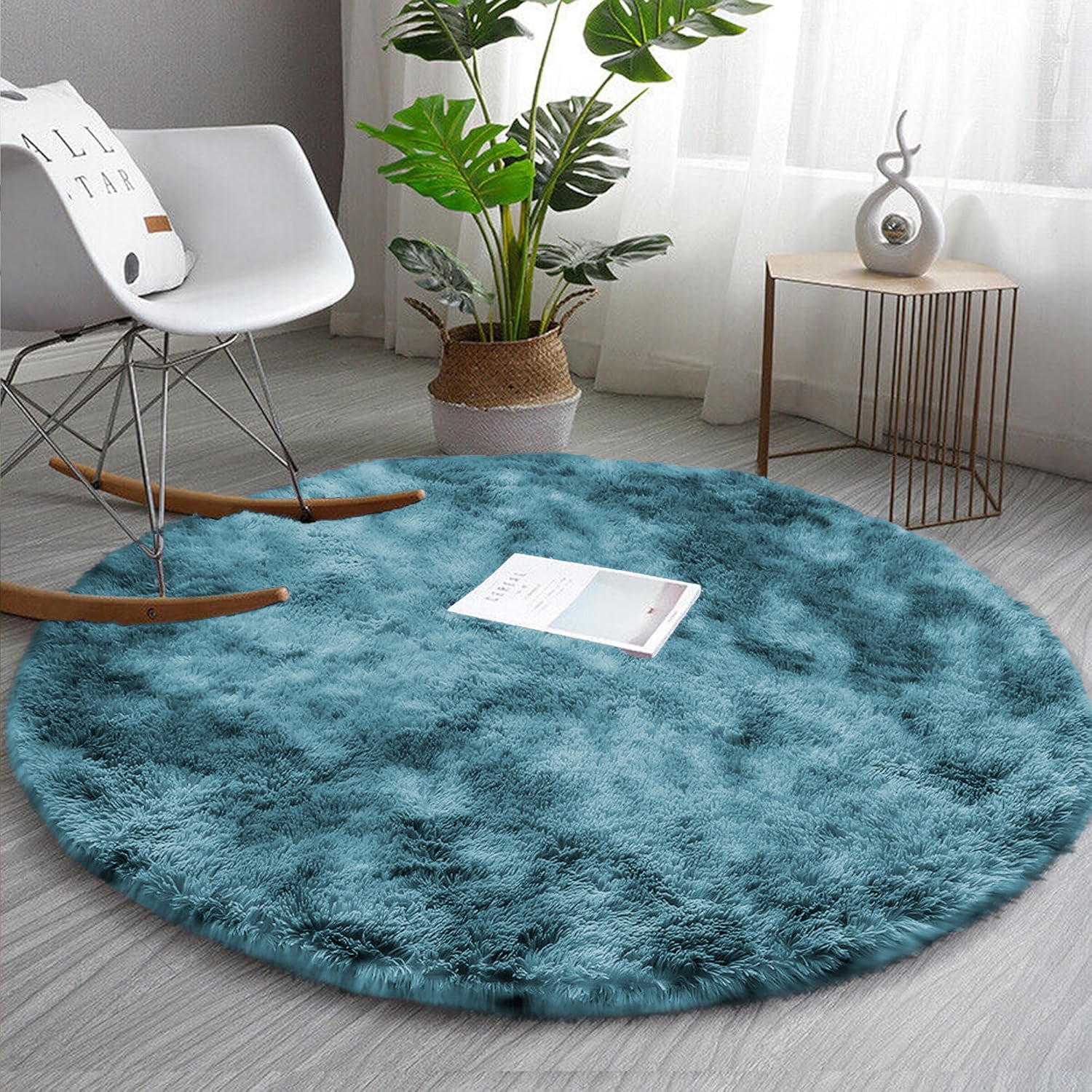 Large Bedroom Shaggy Rug Teal Tie Dye