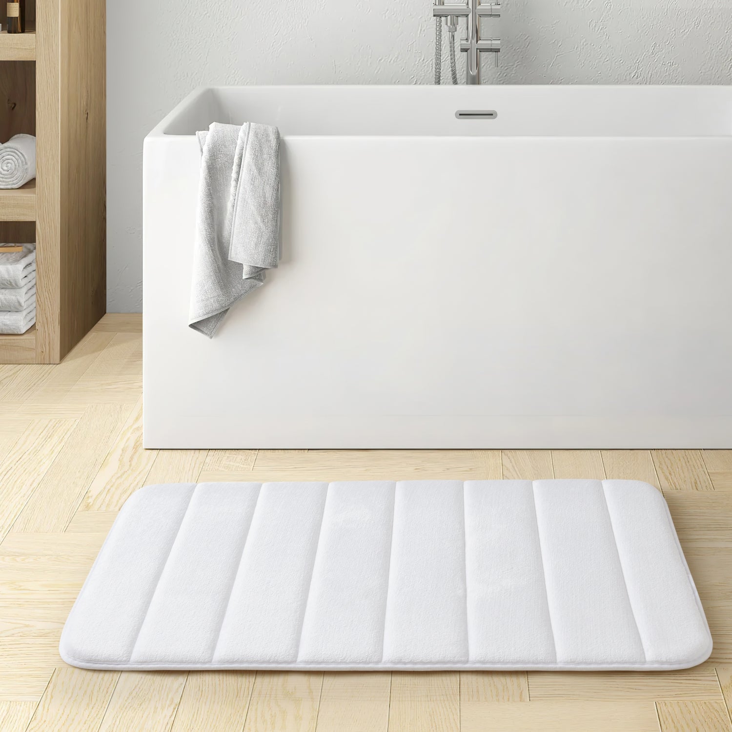 Memory Foam Bath Mat Ultra Absorbent Non-Slip White