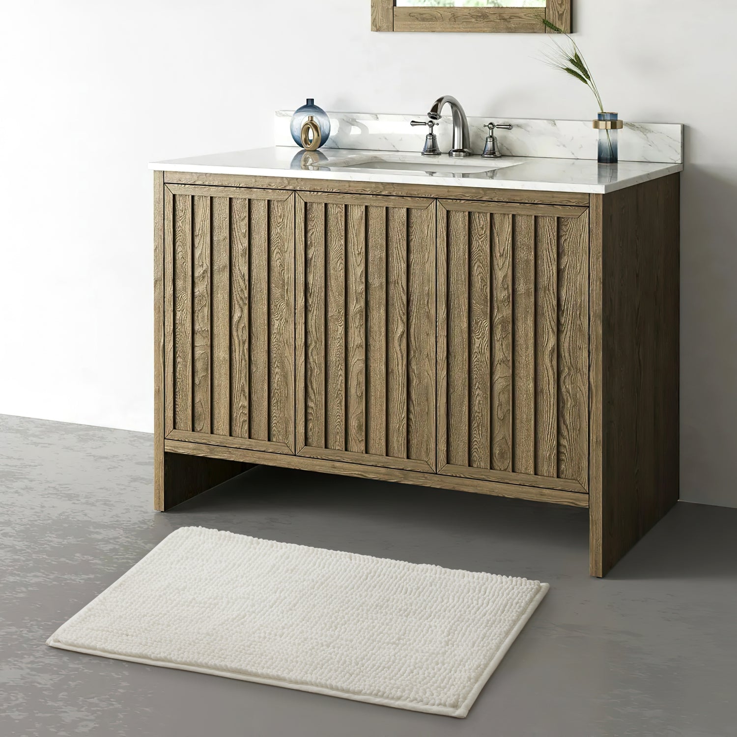White Chenille Pile Bath Mat