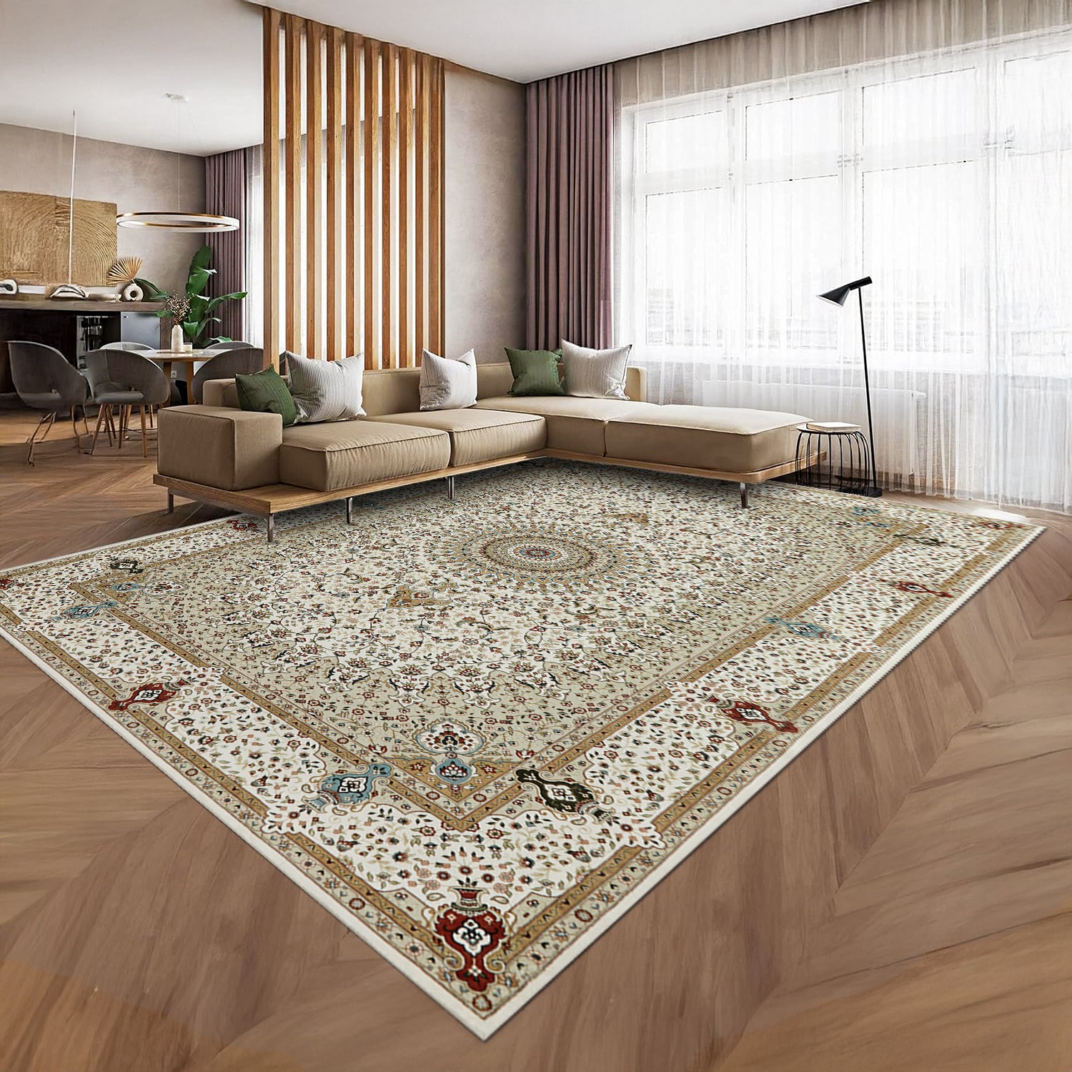 Large Boho Runner Rug Beige