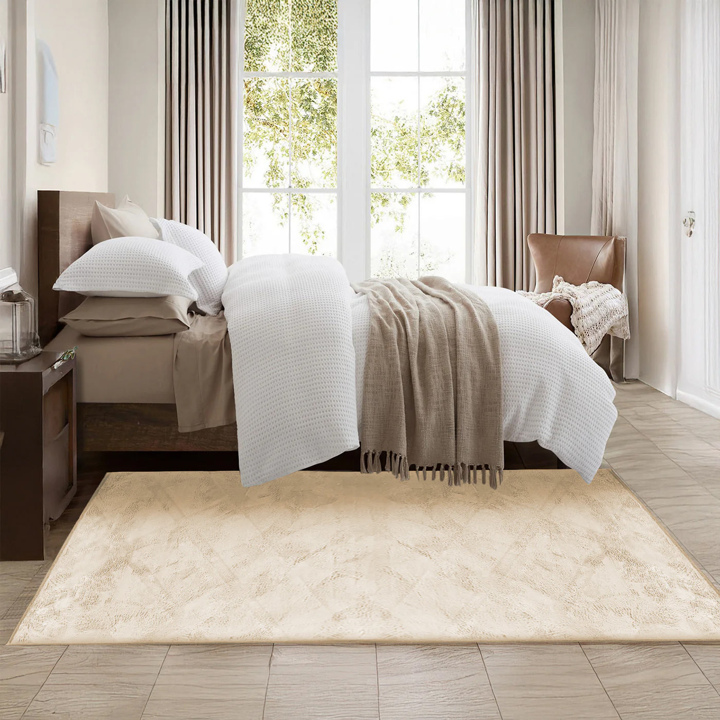 Beige Rabbit Faux Fur Rug Fluffy Plush Bedroom Runner